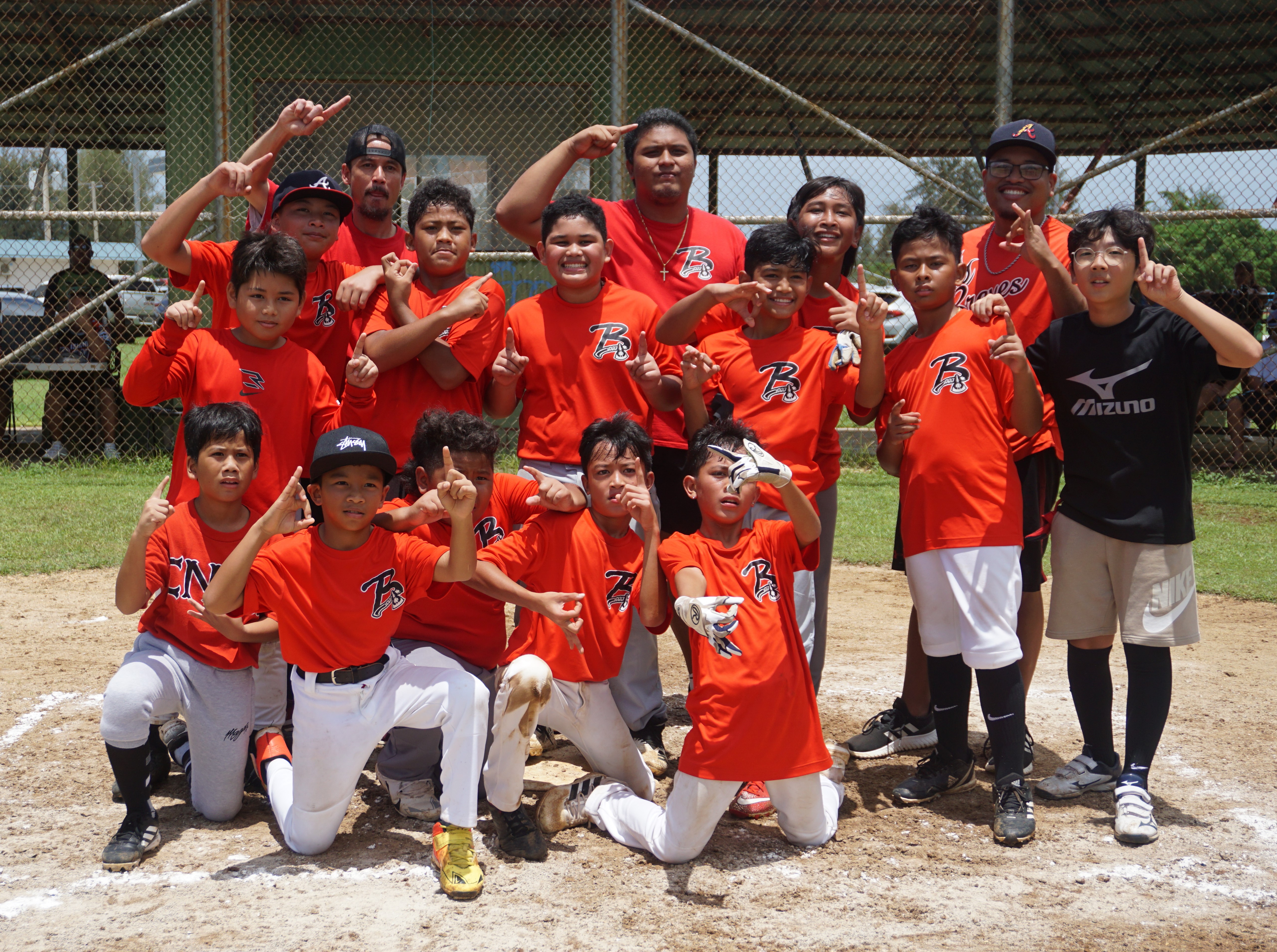 The Braves pose for a photo after winning the 2023 SBL U12 Tournament championship on Saturday at the Miguel "Tan Ge" Pangelinan Baseball Field.