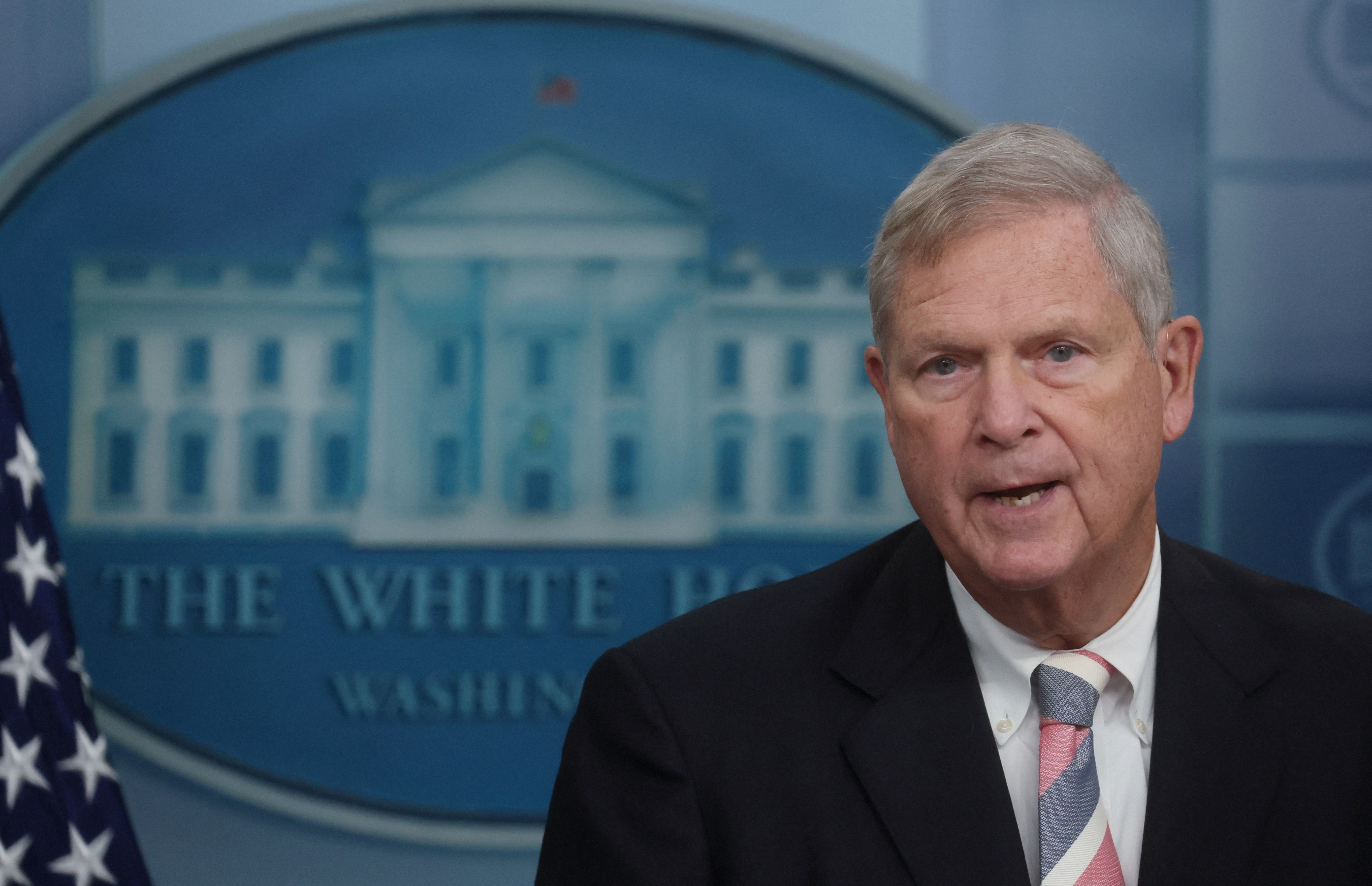 U.S. Department of Agriculture Secretary Tom Vilsack speaks about a possible government shutdown during a press briefing at the White House in Washington, U.S., September 25, 2023. 