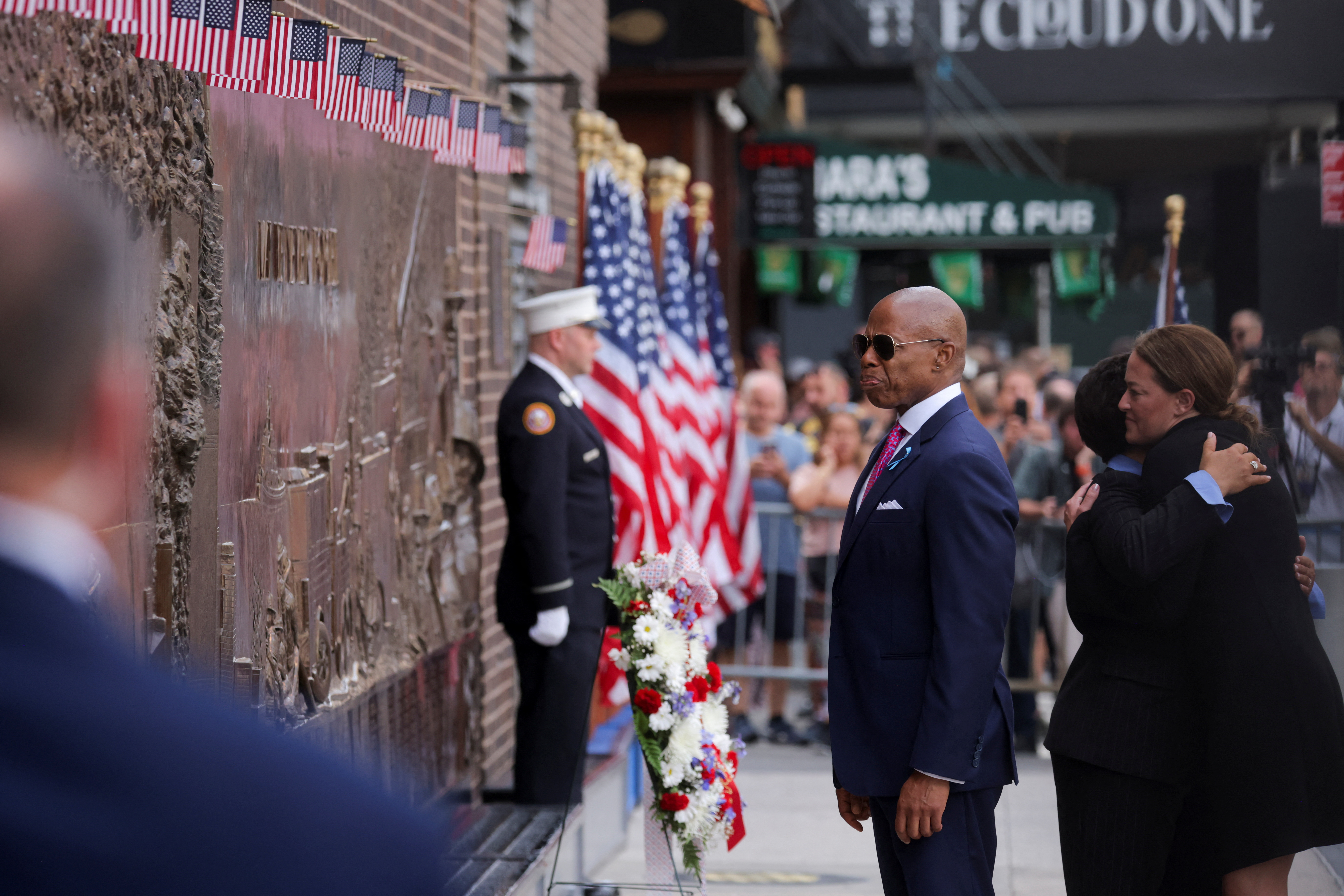 New York City Mayor Eric Adams reacts on the day of the 22nd anniversary of the September 11, 2001 attacks on the World Trade Center at the National September 11 Memorial & Museum, in New York City, U.S., September 11, 2023. 