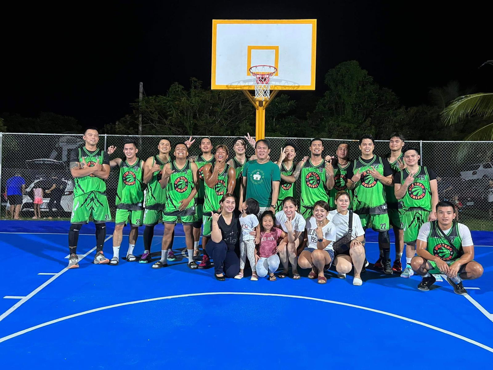 Vik Team members pose for a photo after winning an open division game of the 2023 Saipan Magalahi Eagles Club Invitational Basketball League at the Gualo Rai basketball court.