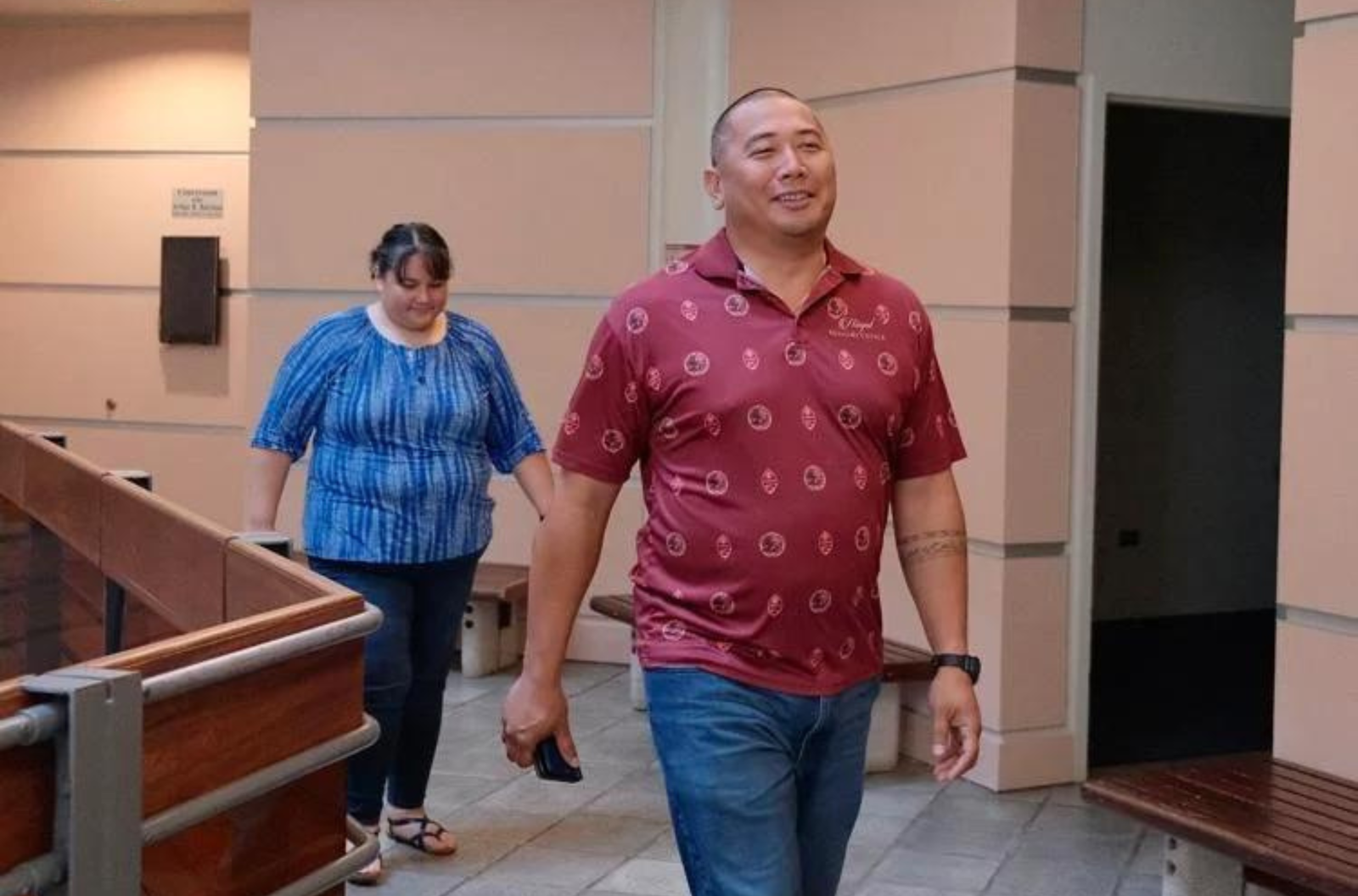 Hågat Mayor Kevin Susuico, a Guam Regional Transit Authority board member, walks to a pre-trial conference at the Superior Court of Guam in Hagåtña on Aug. 22, 2023. 