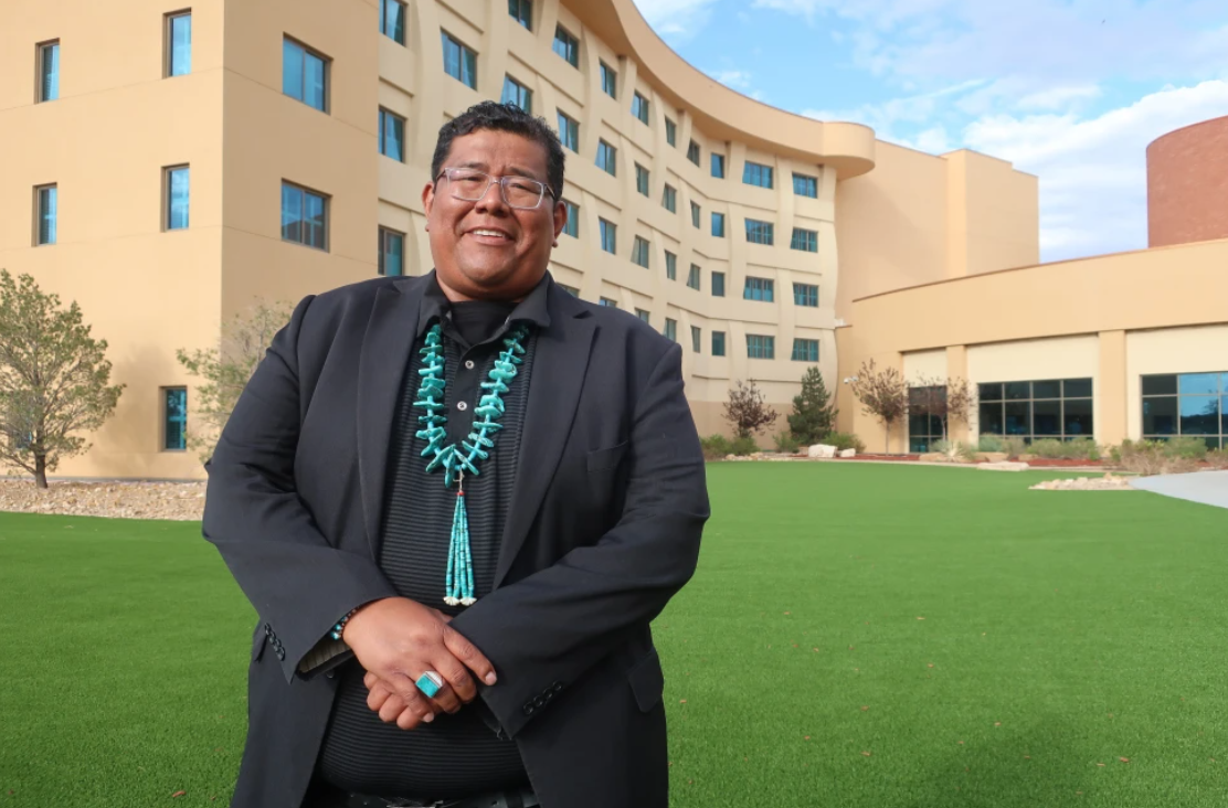 Dineh Benally poses for a photograph before a Navajo Nation presidential forum at a tribal casino outside Flagstaff, Ariz., Tuesday, June 21, 2022. Chinese workers allege they were lured to northern New Mexico under false pretenses and forced to work 14 hours a day trimming marijuana on the Navajo Nation where cultivating the plant is illegal, according to a lawsuit filed Wednesday, Sept. 27, 2023, in state court. The lawsuit names as defendants Navajo businessman Benally and Taiwanese entrepreneur Irving Lin, who was arrested in 2022 following a raid in California.