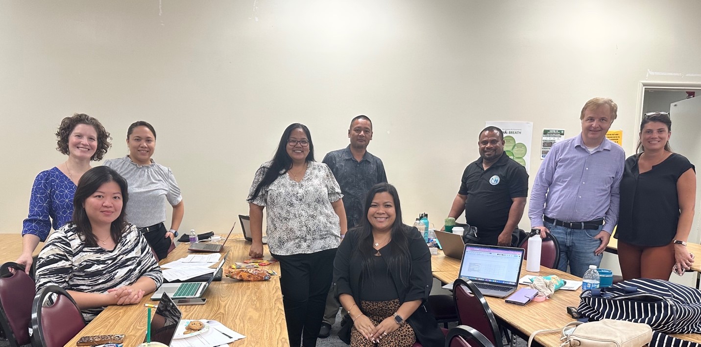 The CNMI group with Corey Chatis, state support team TA expert, Jacqueline Che, Annette Pladevega, Nora Fujihira, Jesse Tenorio, Jeaniffer Cubangbang, Ferdinand Ngirmekur, Ross Lemke, Privacy Technical Assistance Center TA and associate director of AEM, and Elizabeth Brunet, Center for the Integration of IDEA Data TA.