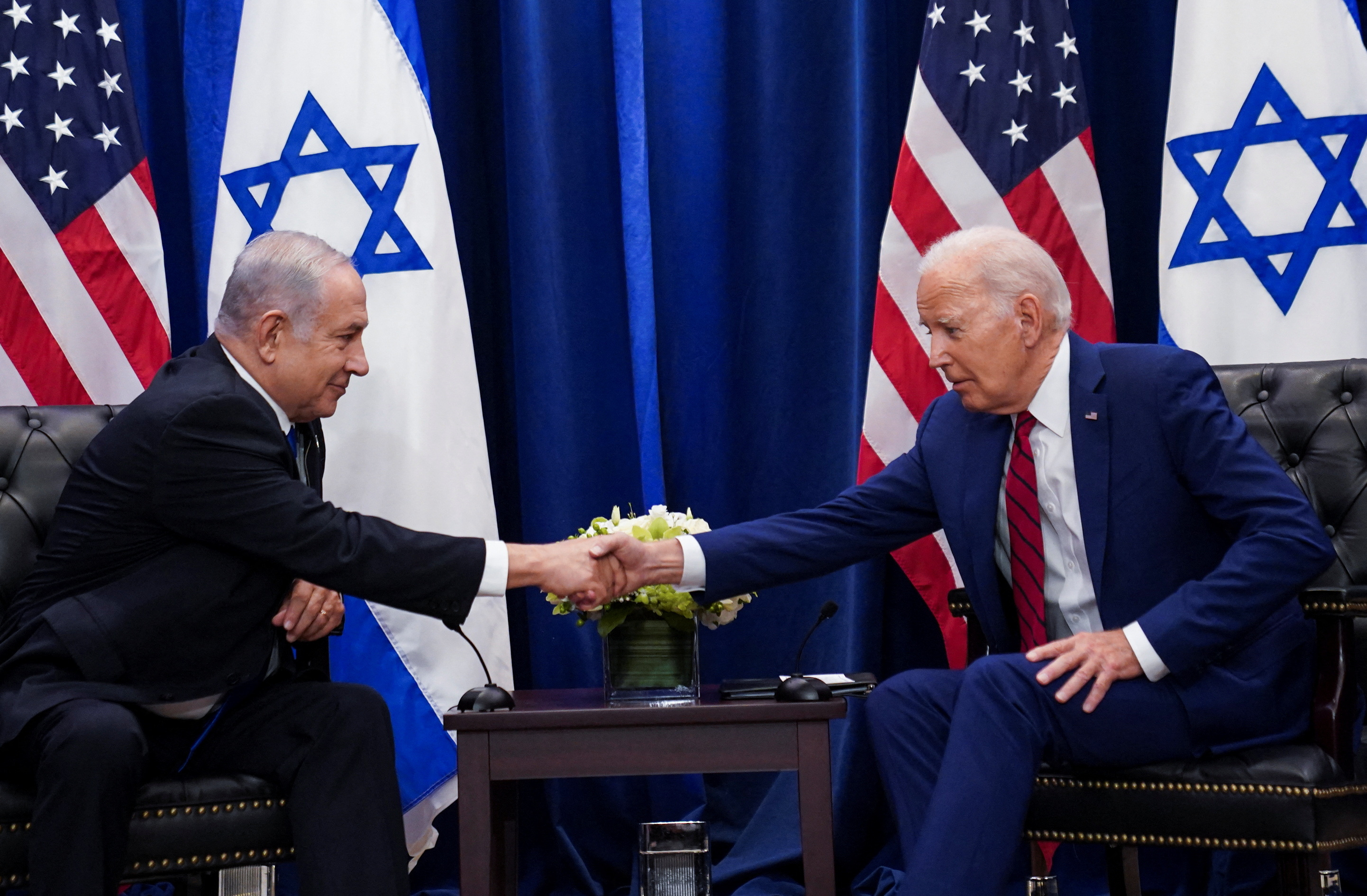 U.S. President Joe Biden holds a bilateral meeting with Israeli Prime Minister Benjamin Netanyahu on the sidelines of the 78th U.N. General Assembly in New York City, September 20, 2023. 