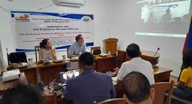 U.S. Embassy officials and National Youth Movement for the West Philippine Sea officers participate in a hybrid meeting.