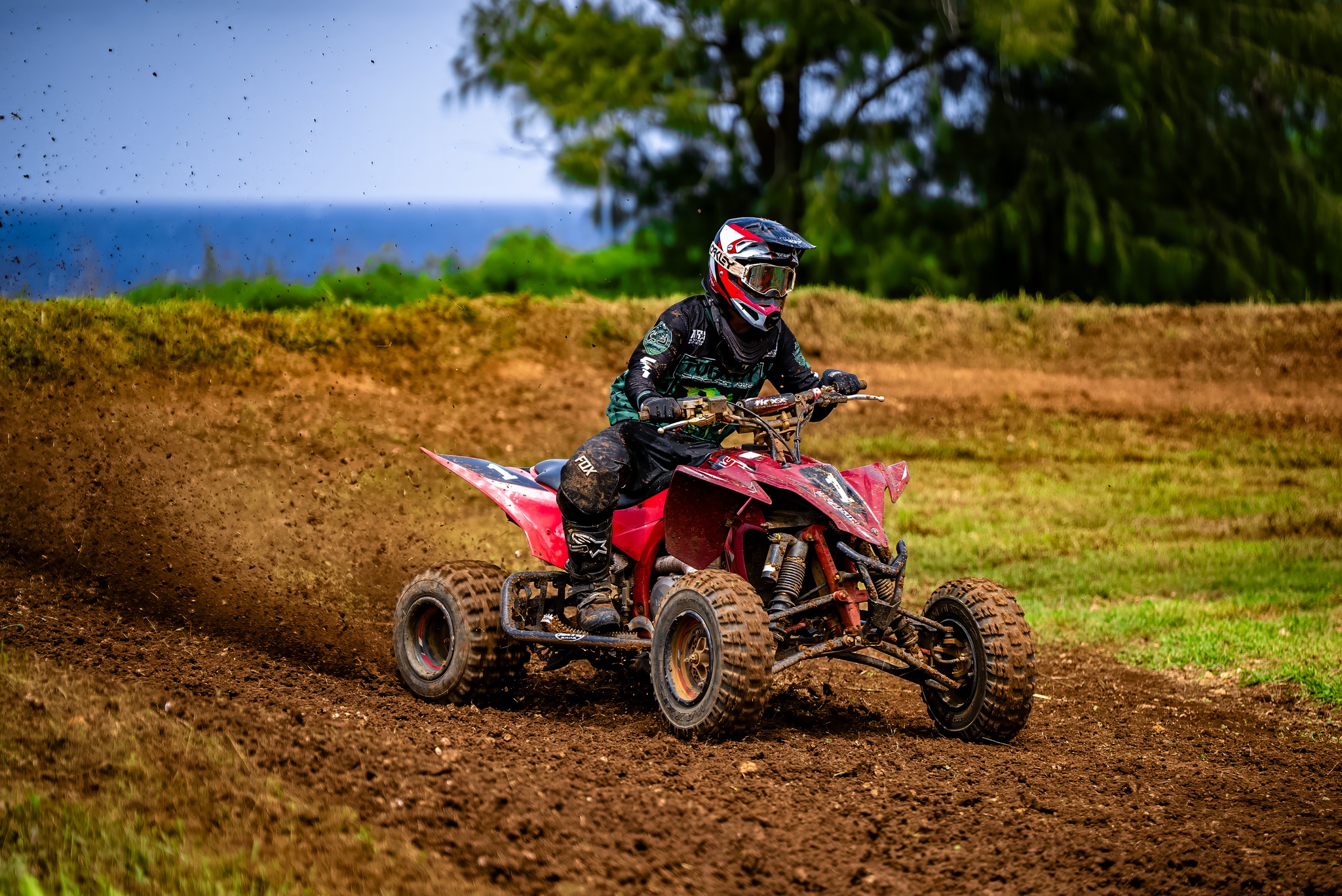 Chrisian Camacho executes a smooth turn as he leads the Big Boys ATV Class during round 7 of the 2023 MRA Monster Energy Points Race series Sunday at  Cow Town Raceway Park.