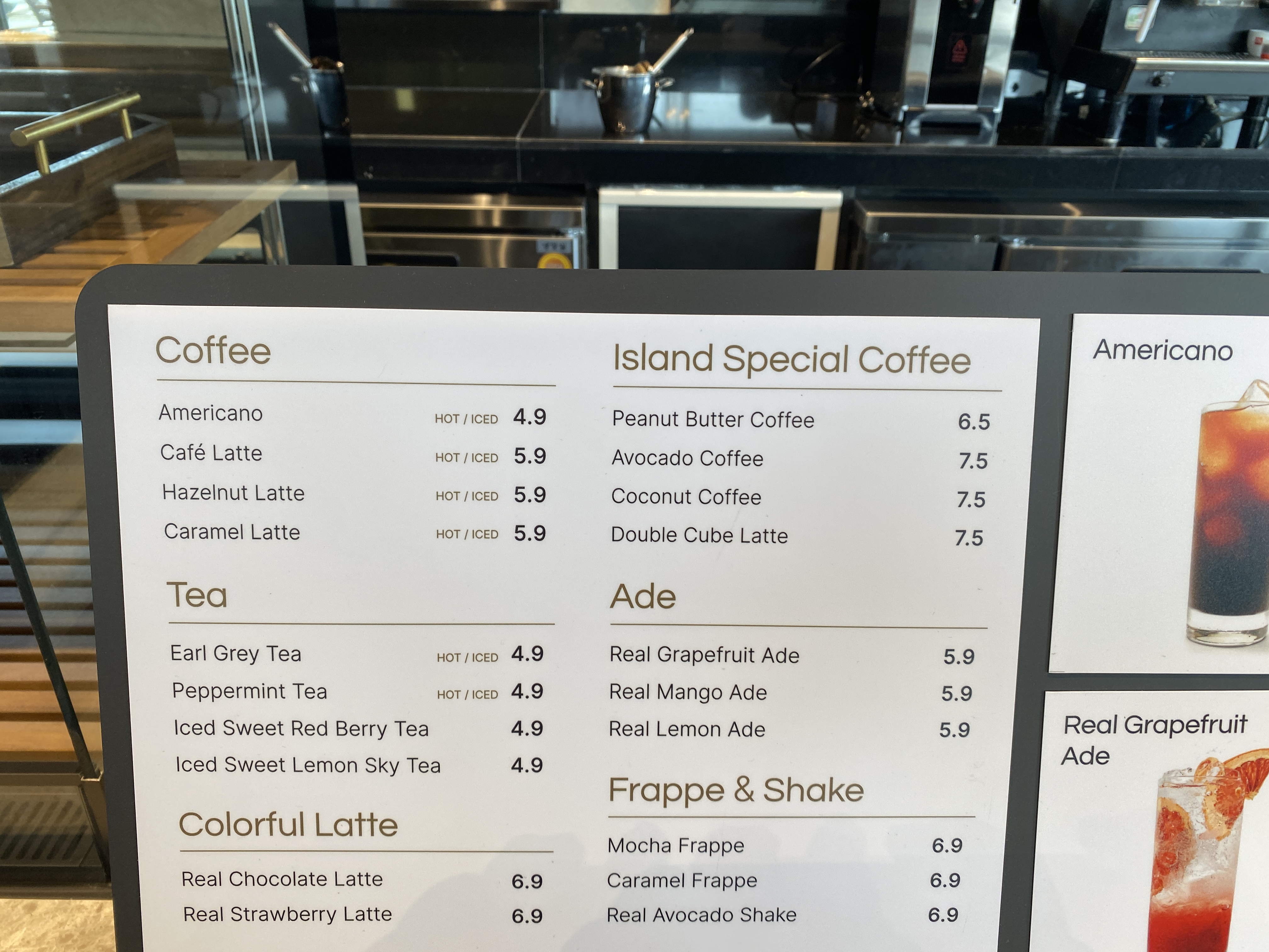 The drinks menu at Ohas Boulangerie & Café.