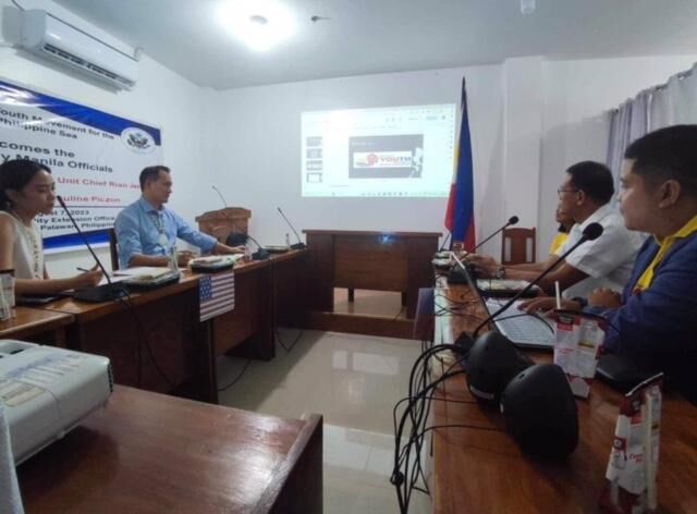 MP Albayda, National Youth Movement for the West Philippine Sea national chair, talks about the accomplishments of the NYMWPS with U.S. Embassy officials during a hybrid meeting in Puerto Princesa City, Palawan.