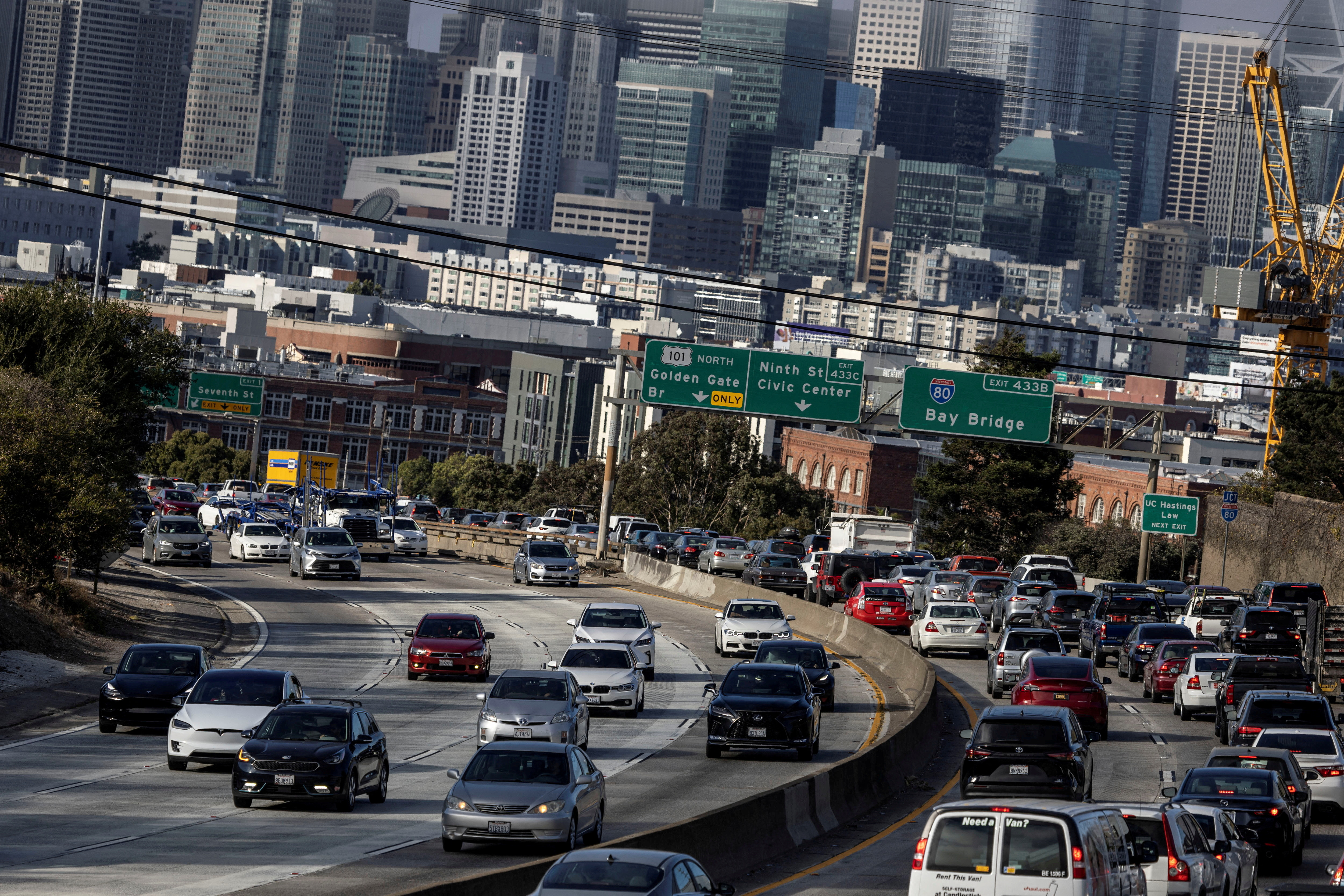 A view of cars on the road during rush hour traffic jam in San Francisco, California, U.S. August 24, 2022. 
