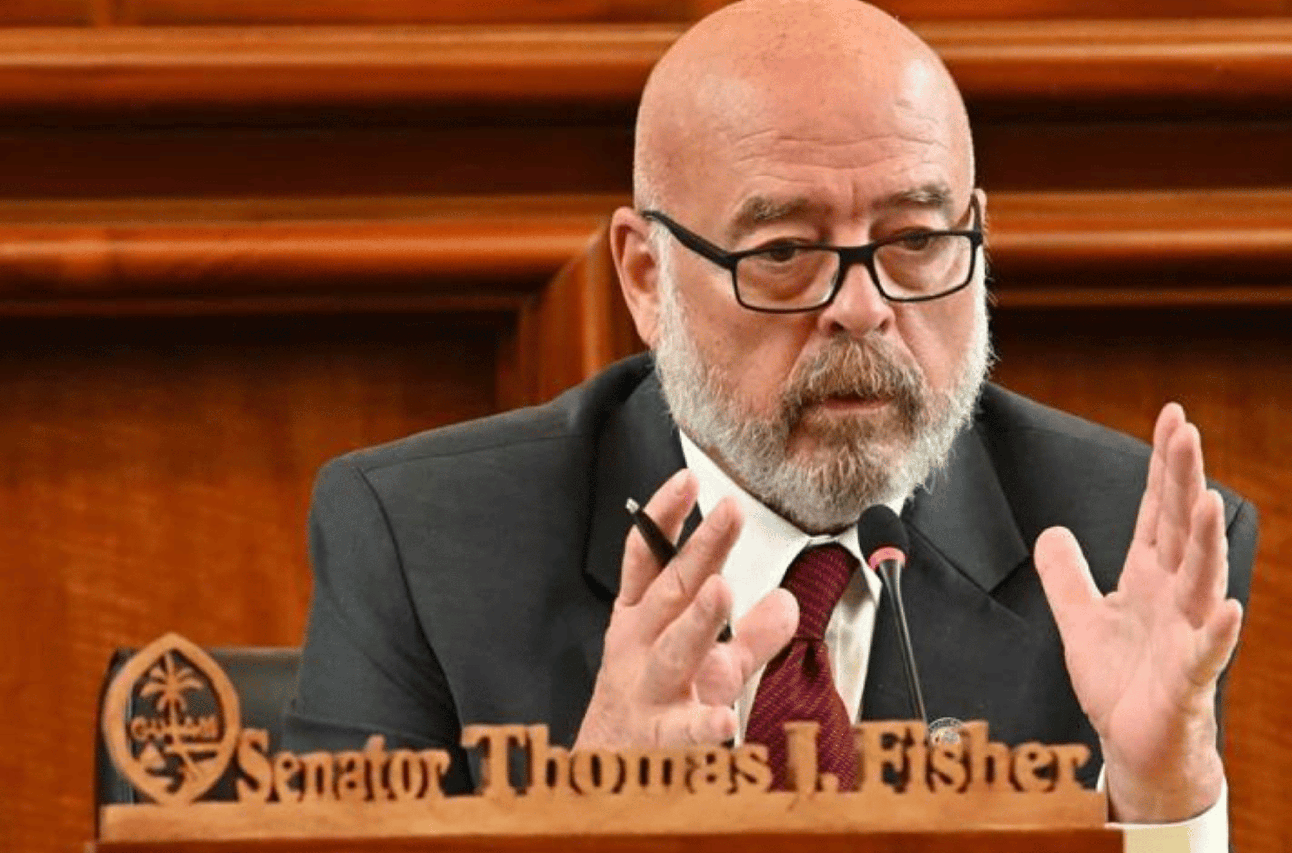 Sen. Thomas J. Fisher, introduces Bill 106-37(LS) during public hearings Wednesday Sept. 13, 2023, at the Guam Congress Building in Hagåtña. 