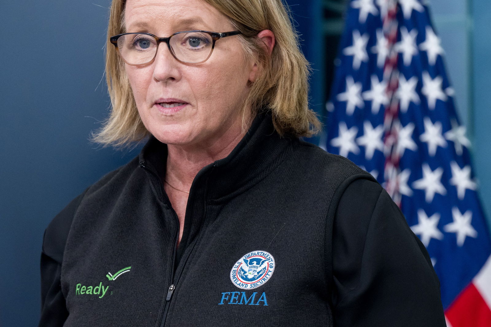FEMA Administrator Deanne Criswell speaks during the daily briefing in the Brady Press Briefing Room of the White House in Washington, DC, on Aug. 30, 2023. (Saul Loeb/AFP via Getty Images/TNS)