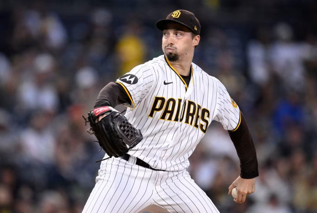 San Diego Padres starting pitcher Blake Snell (4) throws a pitch against the Colorado Rockies during the first inning at Petco Park in San Diego, California, Sept. 19, 2023.