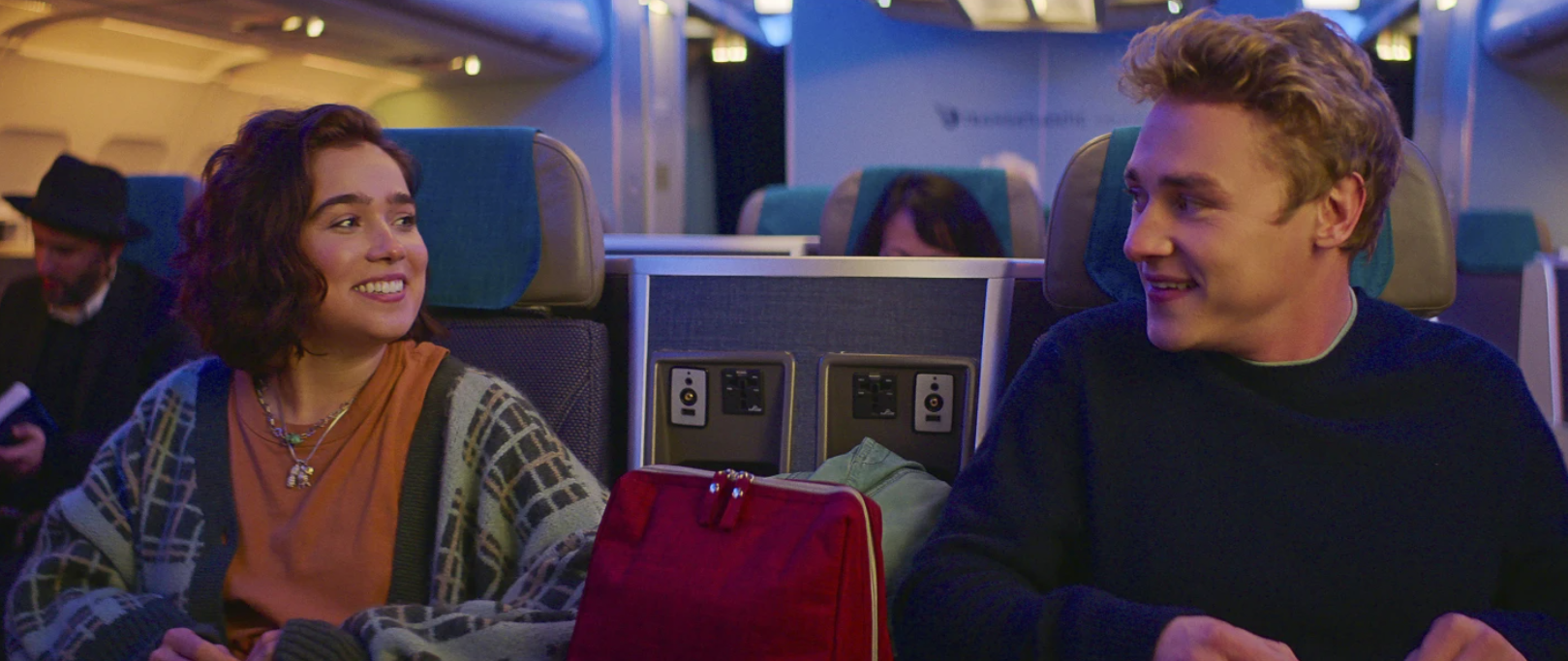 Haley Lu Richardson, left, and Ben Hardy in a scene from “Love at First Sight.”