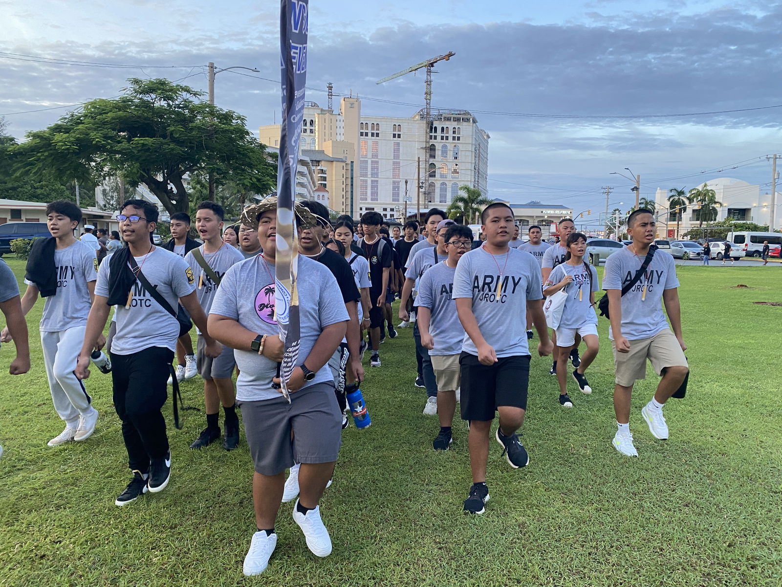 Saipan Southern High School Manta Ray Battalion cadets sing in cadence after completing the march.
