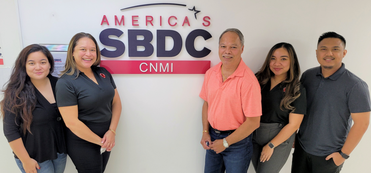 Mercilynn Kaneshi Palec, CNMI SBDCN associate network director; Nadine Deleon Guerrero, CNMI SBDC network director; Kenneth Lujan, SBA Guam branch manager; Charmaine Hofschneider, CNMI SBDCN administrative office manager; and Roman Tudela, CNMI SBDCN marketing manager/outreach specialist.