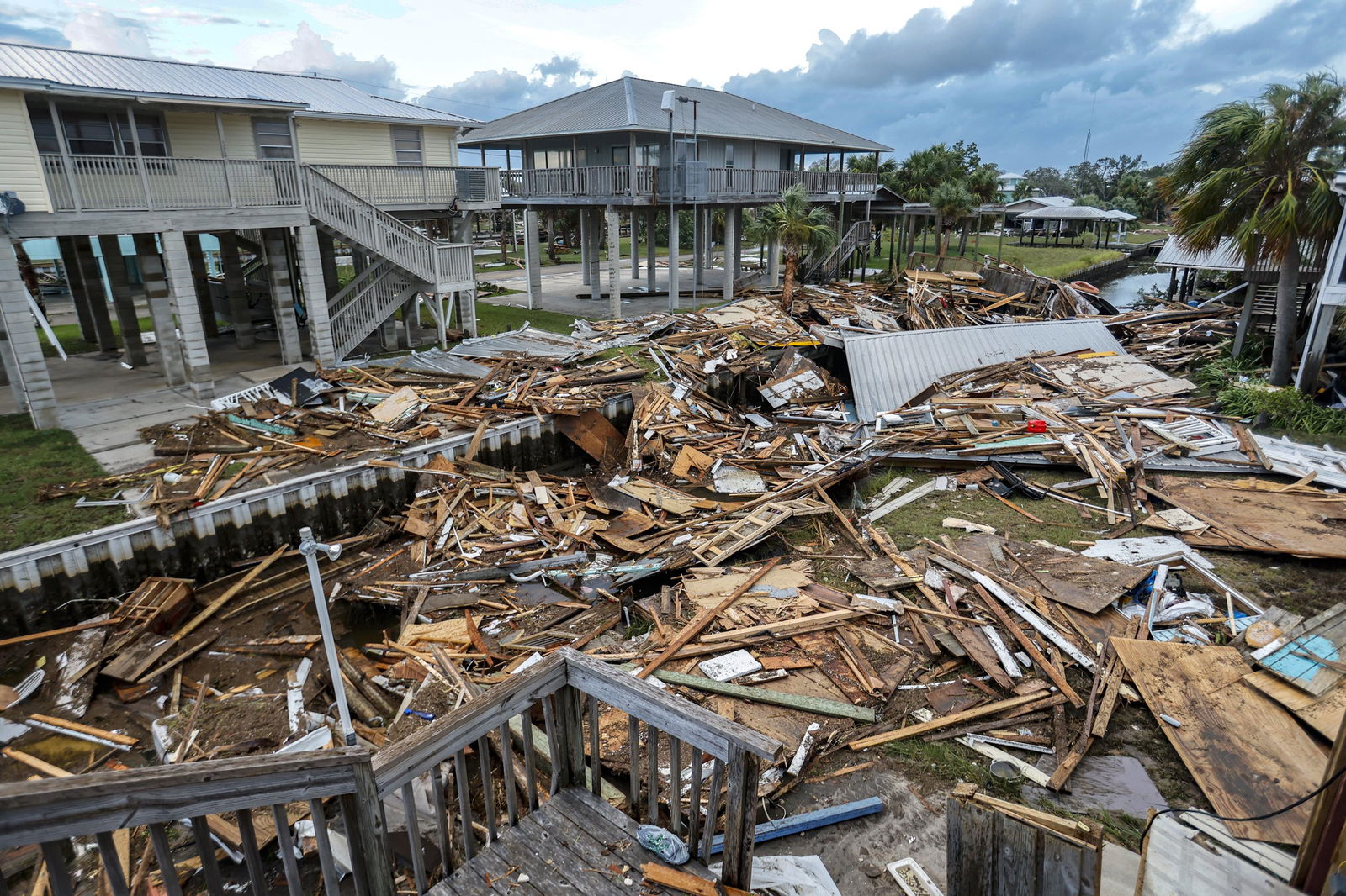 Some new structures stood while some older buildings were splintered after Hurricane Idalia hit Horseshoe Beach, Florida on Aug. 30, 2023. (Al Diaz/Miami Herald/TNS)