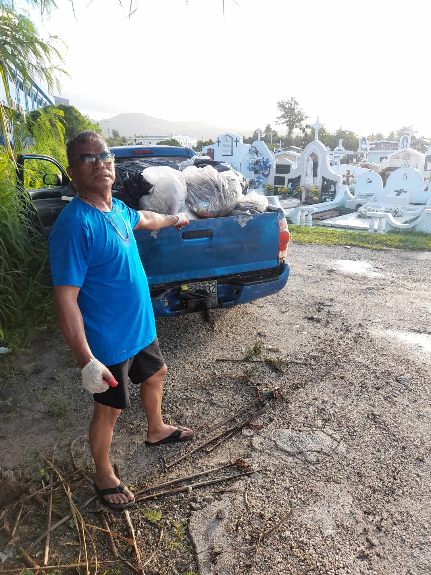 Community volunteer Max Aguon collected the illegally dumped trash at the Chalan Kanoa cemetery for proper disposal on Saturday.