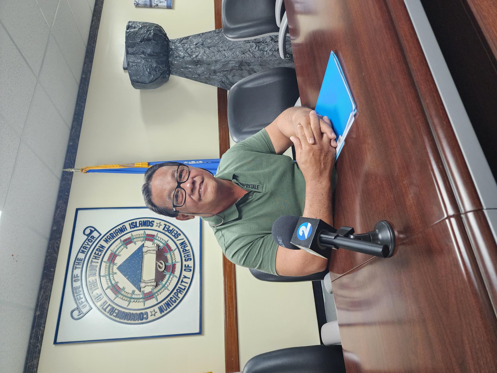 Saipan Mayor Ramon "RB" Camacho holds a press conference at his office on Wednesday morning.