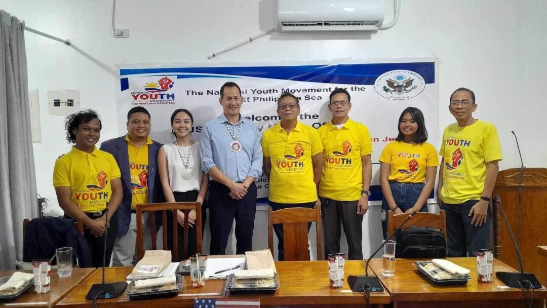 U.S. Embassy officials with  National Youth Movement for the West Philippine Sea officers in  Puerto Princesa City, Palawan. From left, engineer Reniel Rocaberte, MP Albayda, Pauline Riczon, Rian Jensen, Jun Albayda, Billy Alindogan, Chinalyn Belidan and Eugenio "Jun" Bito-onon Jr.