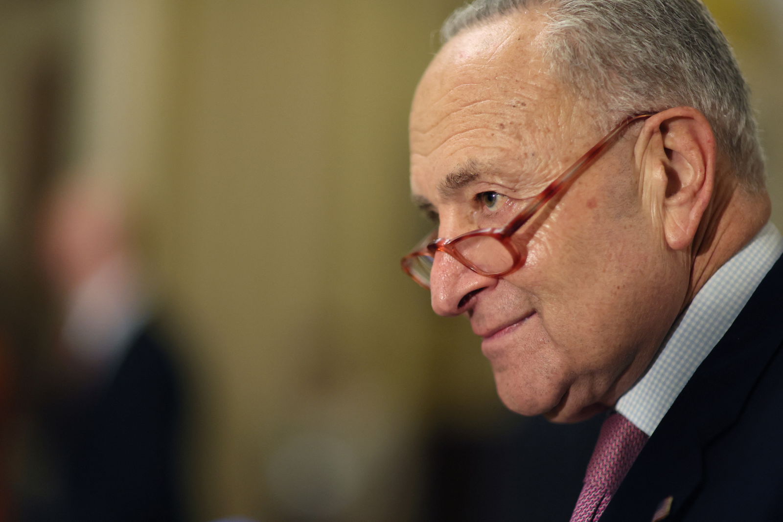 U.S. Senate Majority Leader Chuck Schumer (D-NY) speaks to the news media as the deadline to avert a government shutdown approaches on Capitol Hill in Washington, U.S., September 27, 2023. 
