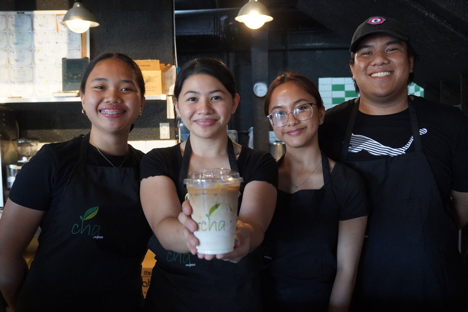 Cha's baristas with their favorite drink.