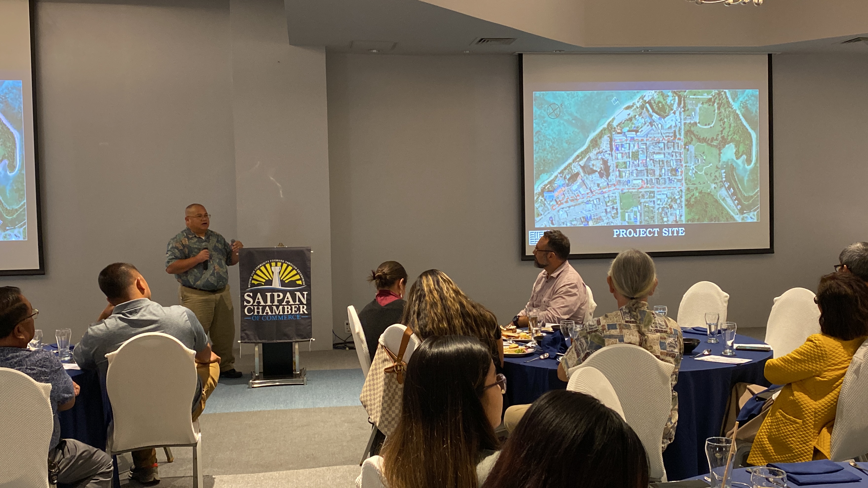 Office of Planning and Development  Senior Civil Engineer Mariano Iglecias speaks at the general membership meeting of the Saipan Chamber of Commerce on Wednesday at Kensington.