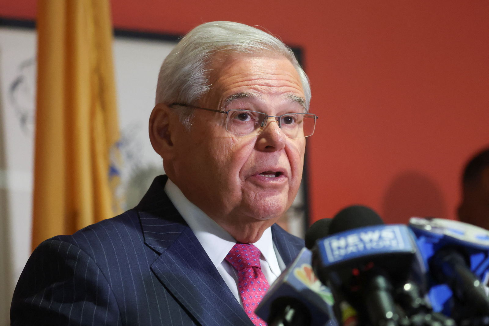 U.S. Senator Robert Menendez (D-NJ) delivers remarks, after he and his wife Nadine Menendez were indicted on bribery offenses in connection with their corrupt relationship with three New Jersey businessmen, in Union City, New Jersey, U.S., September 25, 2023. 