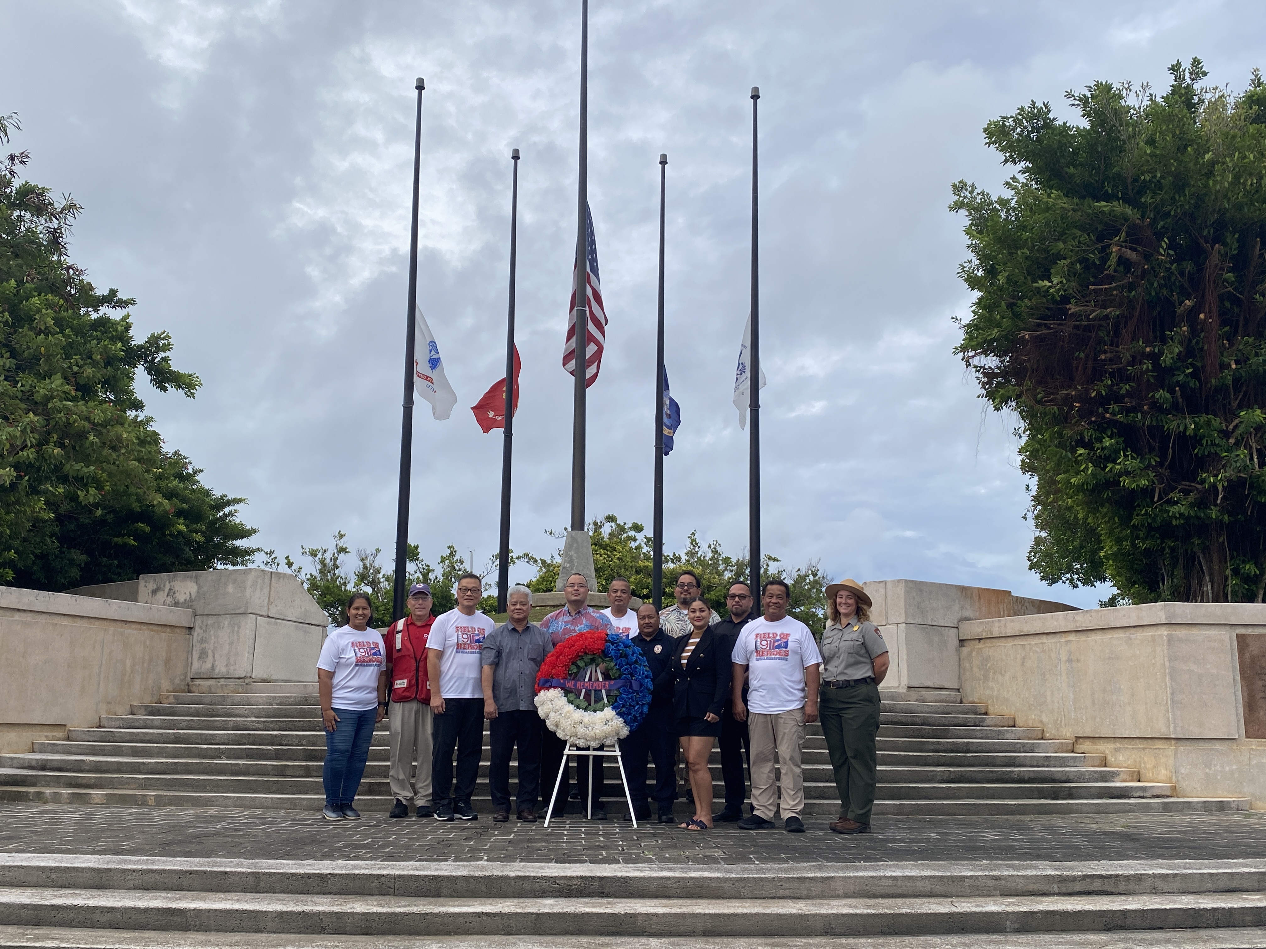 Officials and other dignitaries led by Gov. Arnold I. Palacios lay a wreath at American Memorial Park’s Court of Honor and Flag Circle.