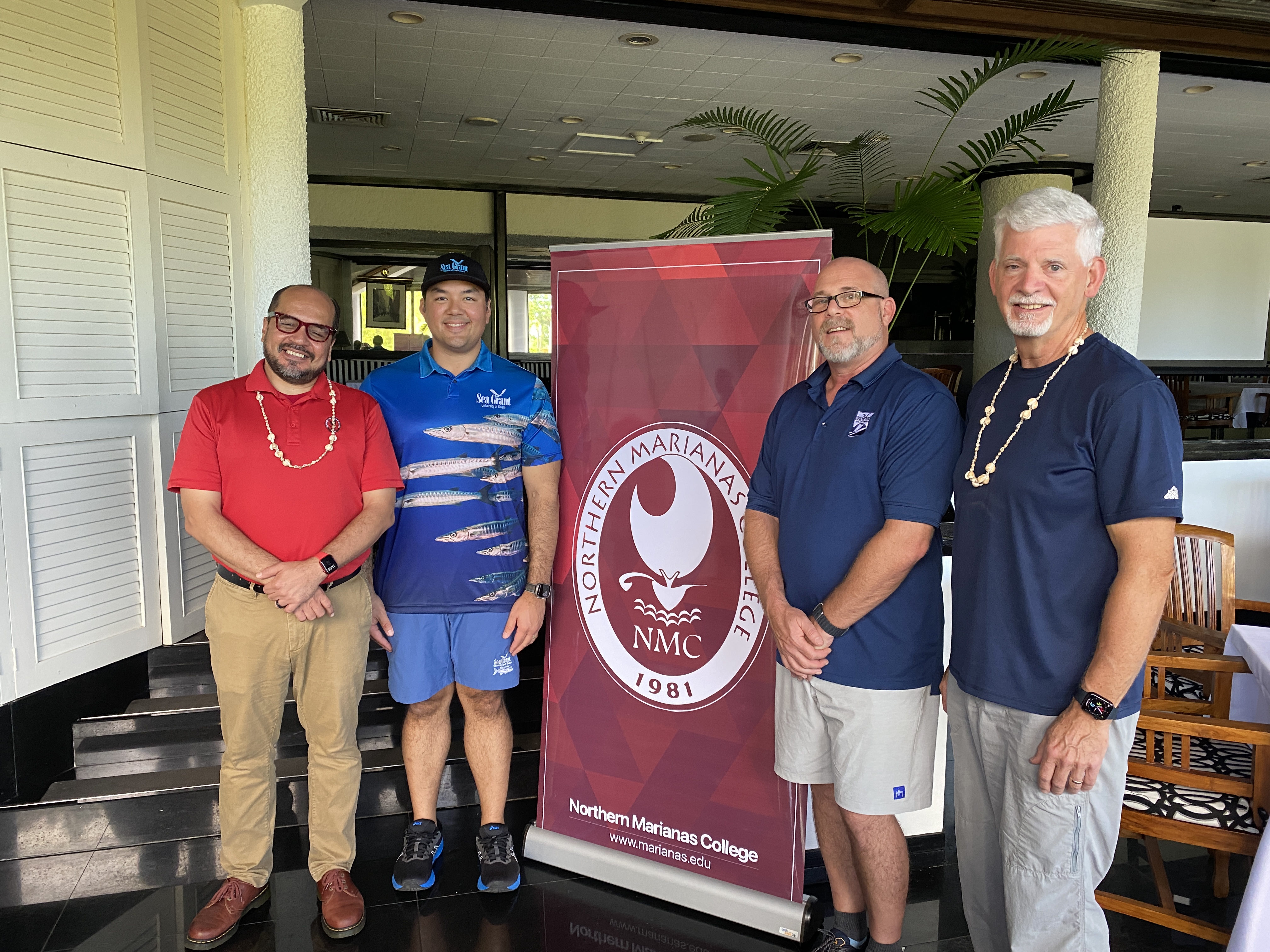 From left, Northern Marianas College Galvin Deleon Guerrero, EdD; Dr. Austin Shelton, University of Guam Sea Grant director; Dr. Darren Lerner, director of the University of Hawai‘i Sea Grant College Program; and Jonathan Pennock, director of the National Sea Grant program.