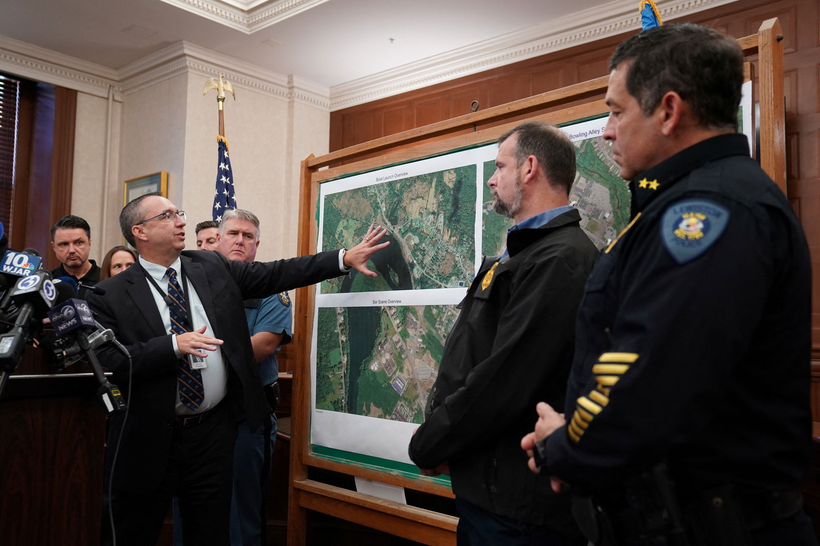 Maine Commissioner of Public Safety Michael Sauschuck speaks at a press conference at City Hall following the deadly mass shooting in Lewiston, Maine, U.S., October 27, 2023. 