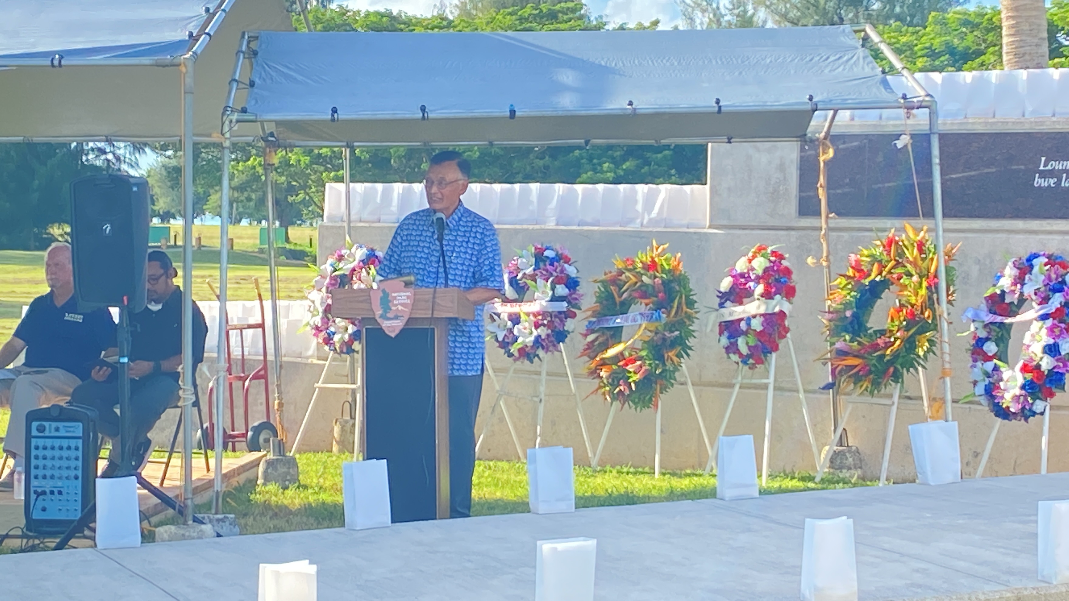 Former Gov. Juan N. Babauta delivers an address.