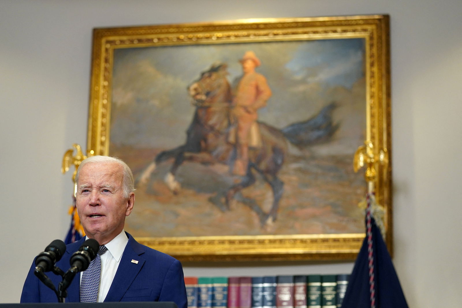 U.S. President Joe Biden makes a statement about the stopgap government funding bill passed by the U.S. House and Senate to avert a government shutdown at the White House in Washington, U.S., October 1, 2023. 