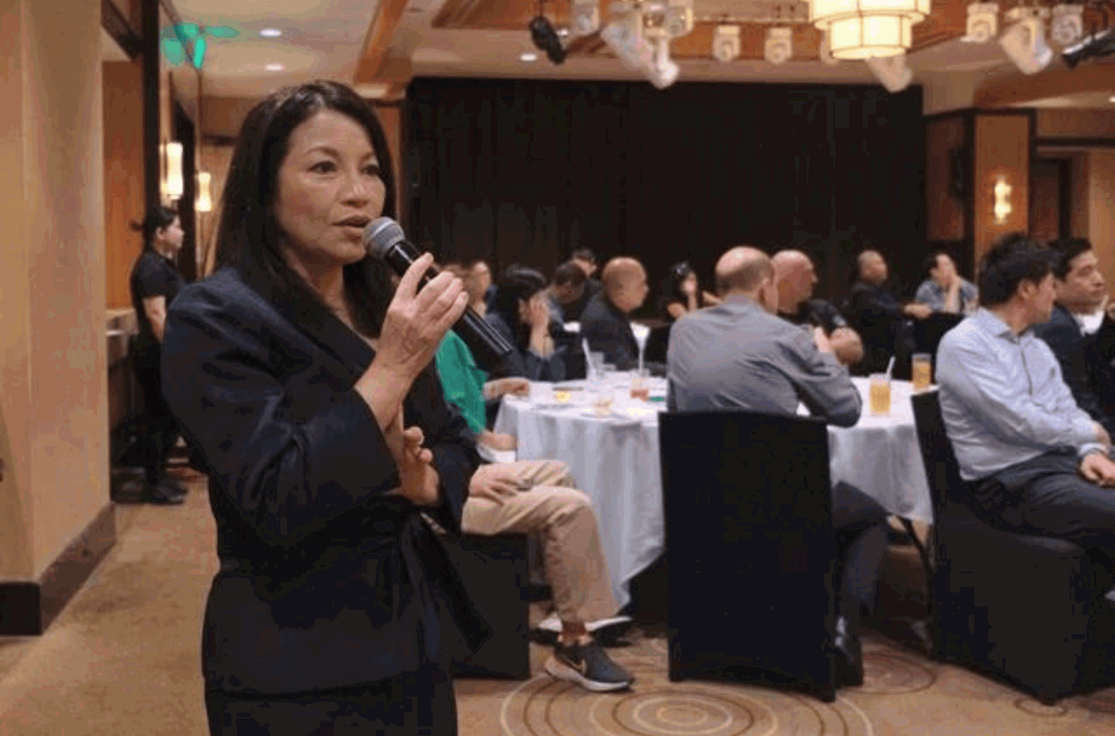 GHRA President Mary P. Rhodes delivers remarks during the Guam Hotel and Restaurant Association’s third general membership meeting at The Westin Resort Guam in Tumon on Thursday, Oct. 26, 2023.  