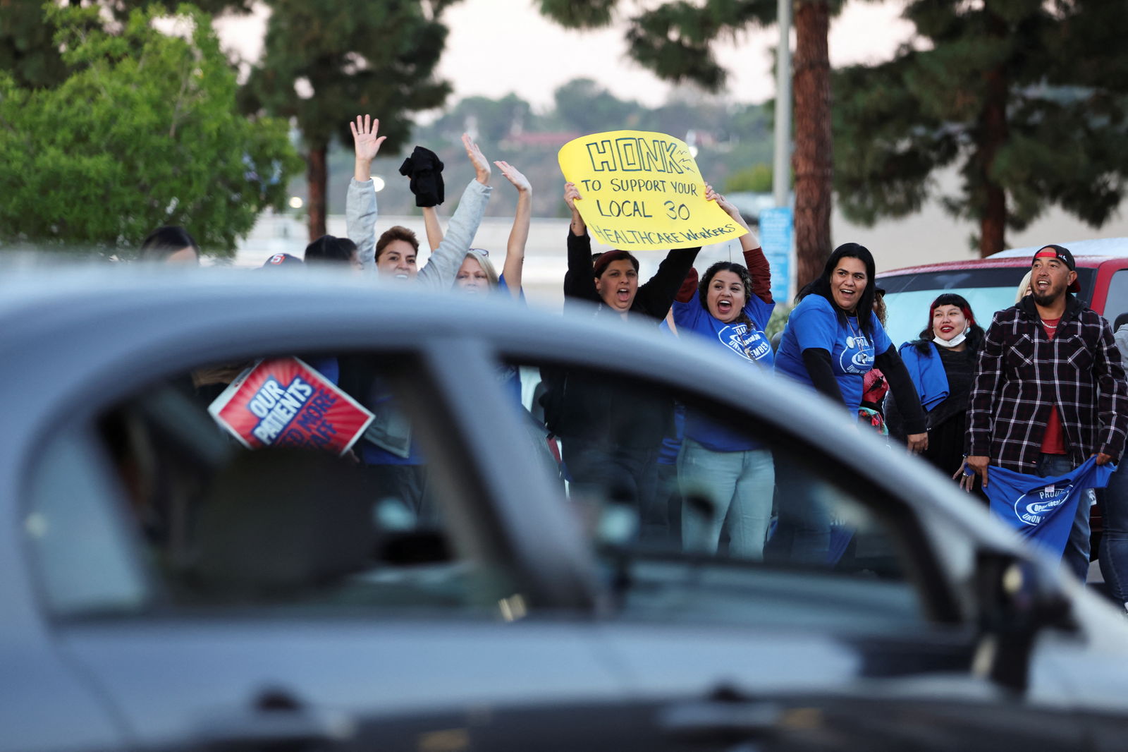 Healthcare workers on strike demonstrate, as a coalition of Kaiser Permanente Unions representing 75,000 healthcare workers at Kaiser Permanente start a three day strike across the United States over a new contract, in San Diego, California, U.S. October 4, 2023. 