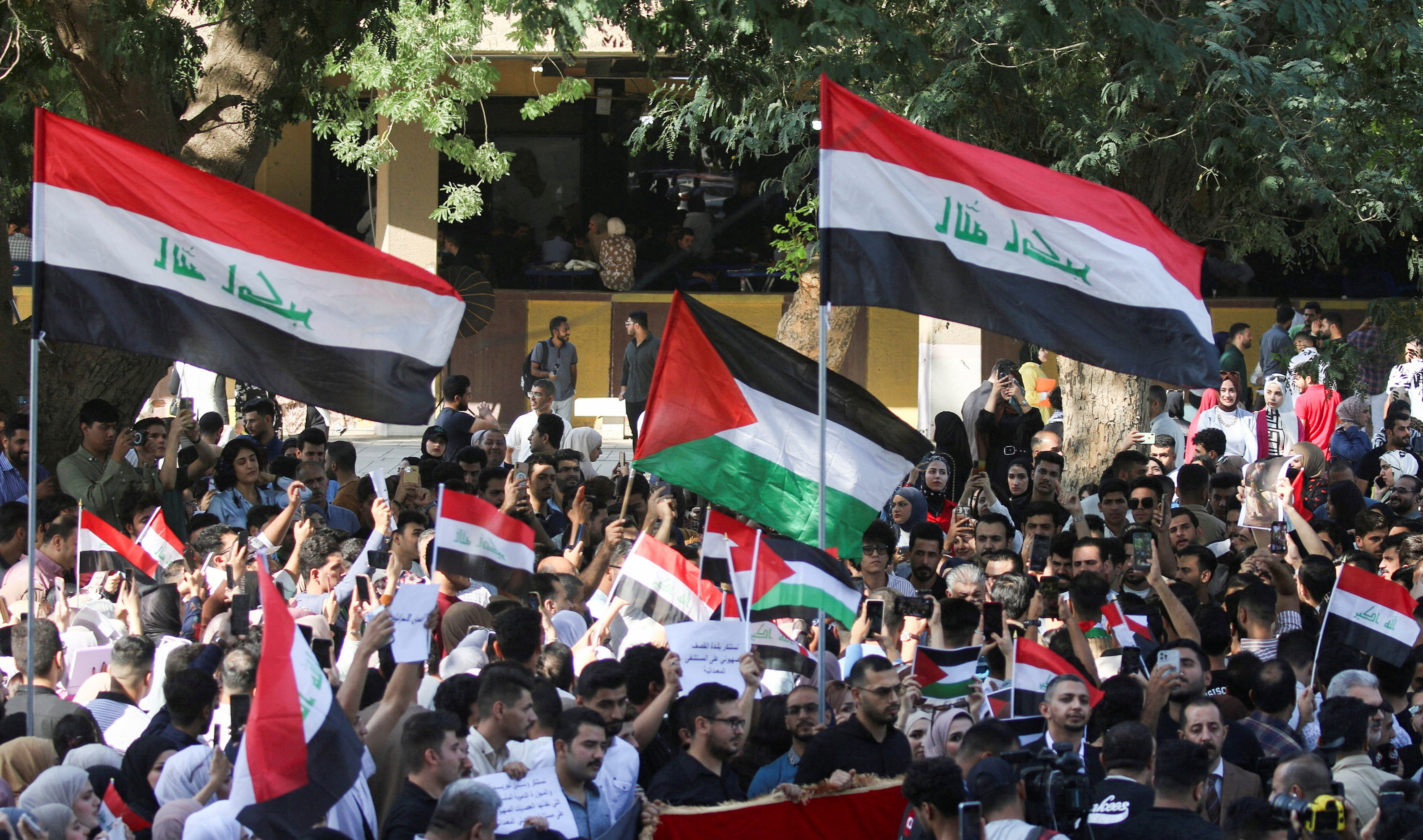 Iraqi students gather during a protest in support of Palestinians in Gaza as the conflict between Israel and Hamas continues, in Baghdad, Iraq, October 18, 2023. REUTERS/Ahmed Saad/File photo