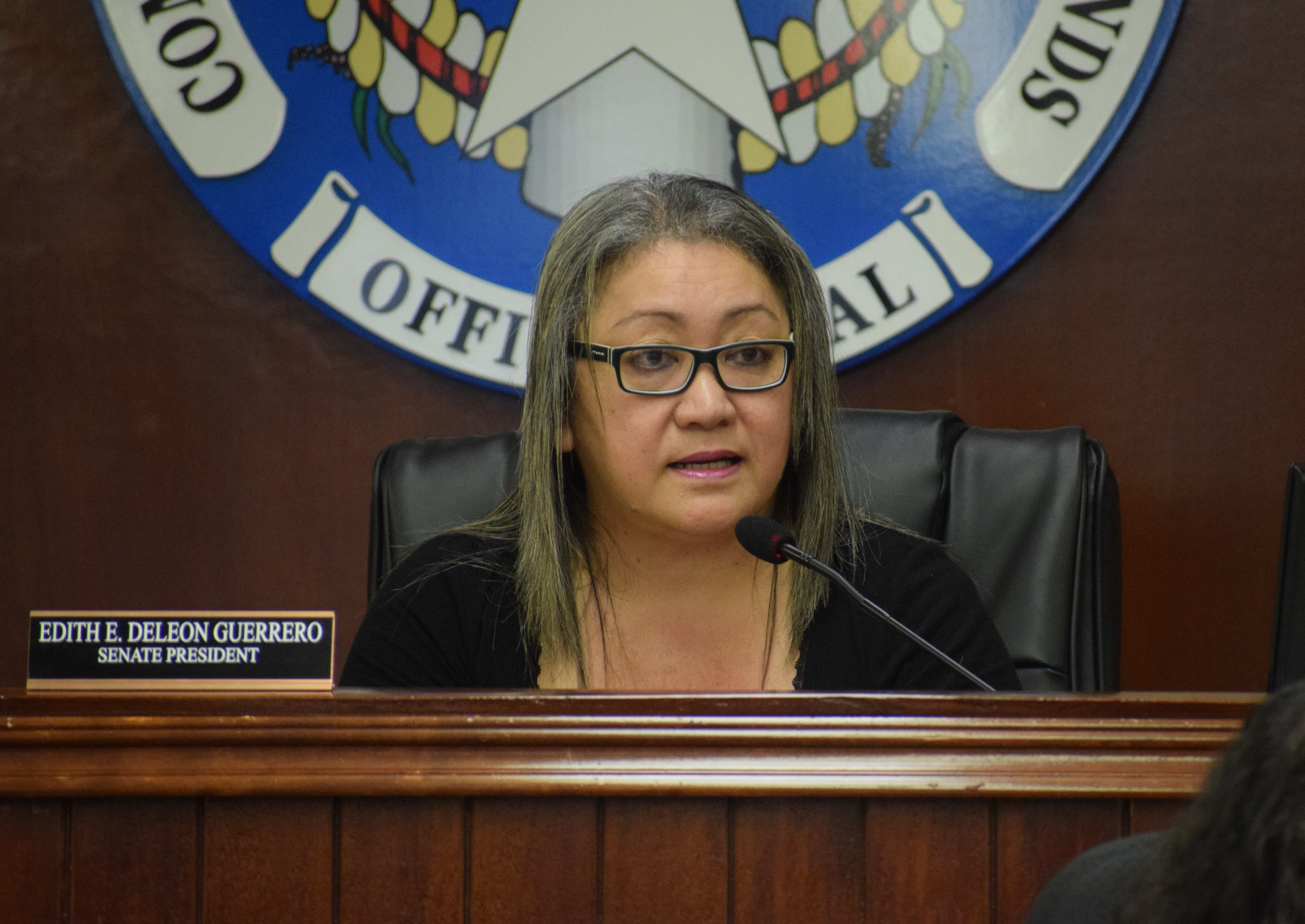 Senate President Edith Deleon Guerrero speaks during a Senate session on Tuesday. 