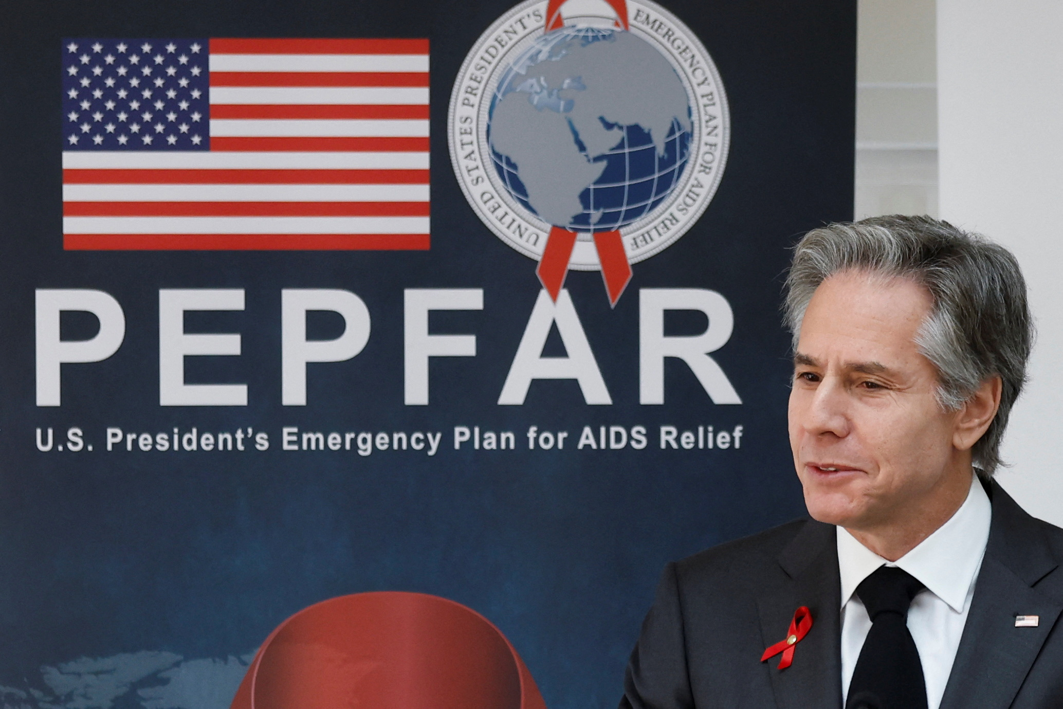 U.S. Secretary of State Antony Blinken delivers remarks on PEPFAR at World AIDS Day event hosted by the Business Council for International Understanding in Washington, U.S. December 2, 2022. 