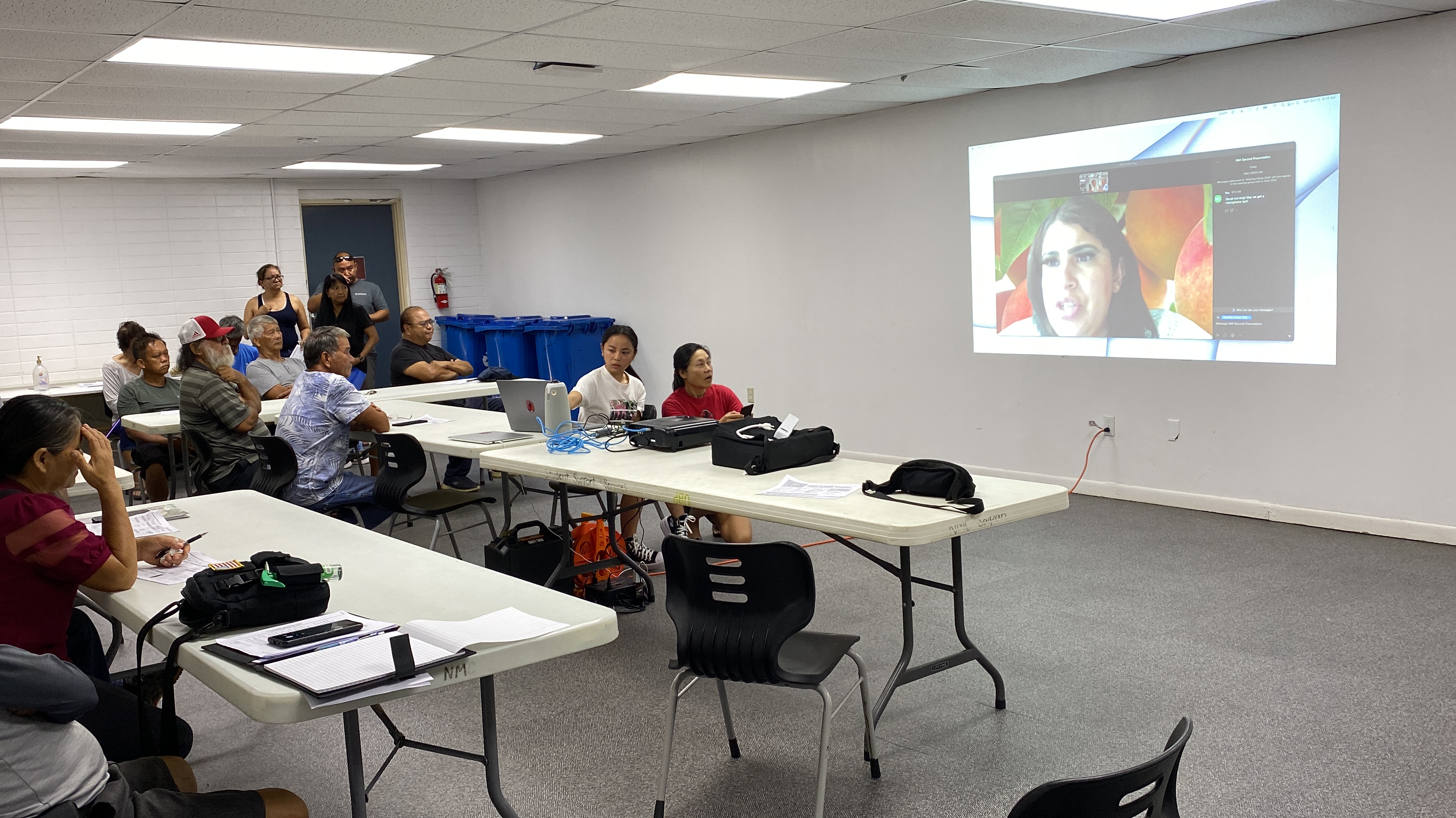 Linda Martinez, United Farm Workers coordinator, speaks to island residents via Zoom during an information session at Northern Marianas College on Sunday, Oct. 15.