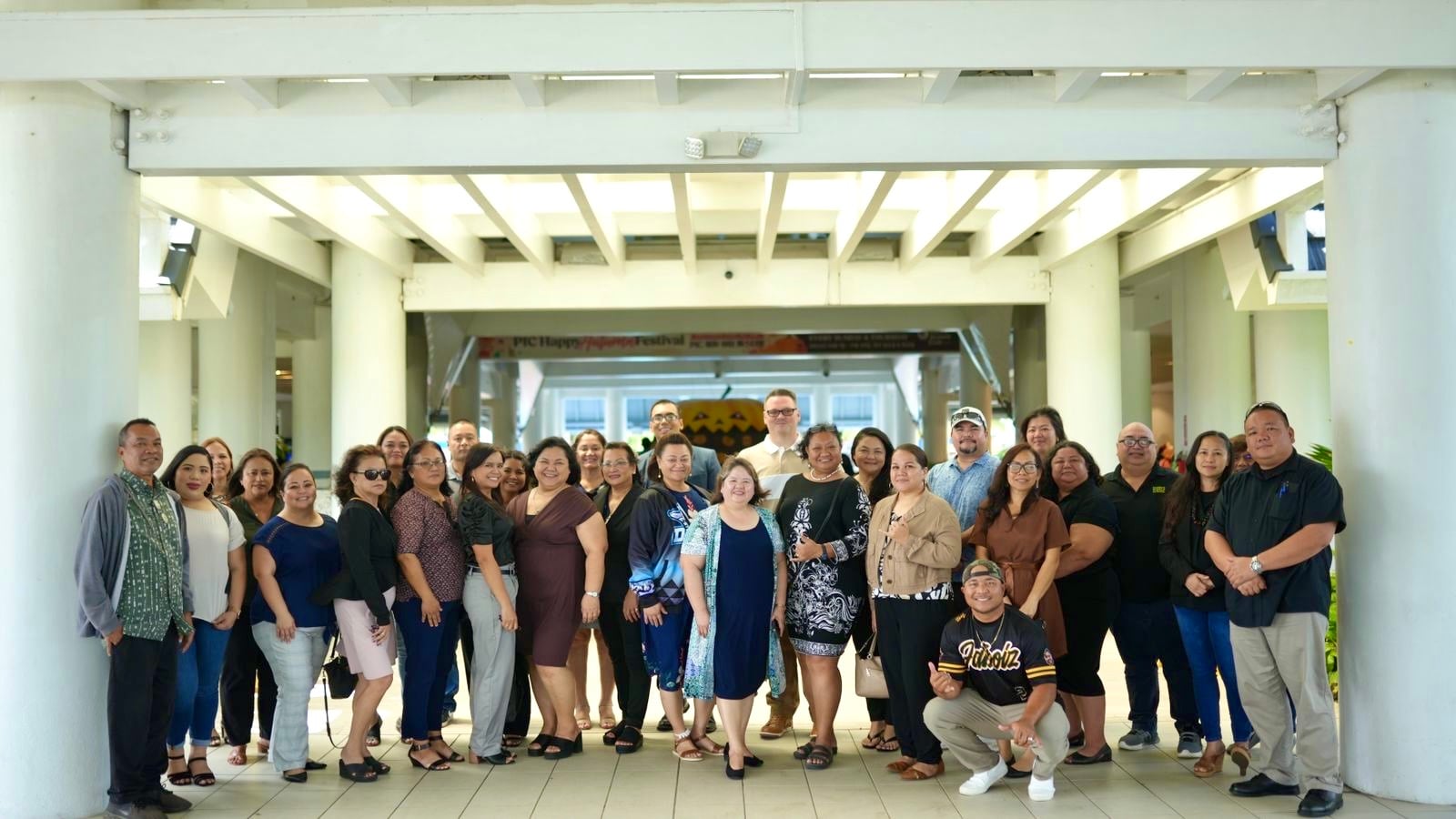 Interim Commissioner of Education Donna M. Flores and other Public School System officials pose for a photo with the school district’s 20 elementary, middle, and high school principals during a professional development session at the Pacific Islands Club. October is National Principals Month.