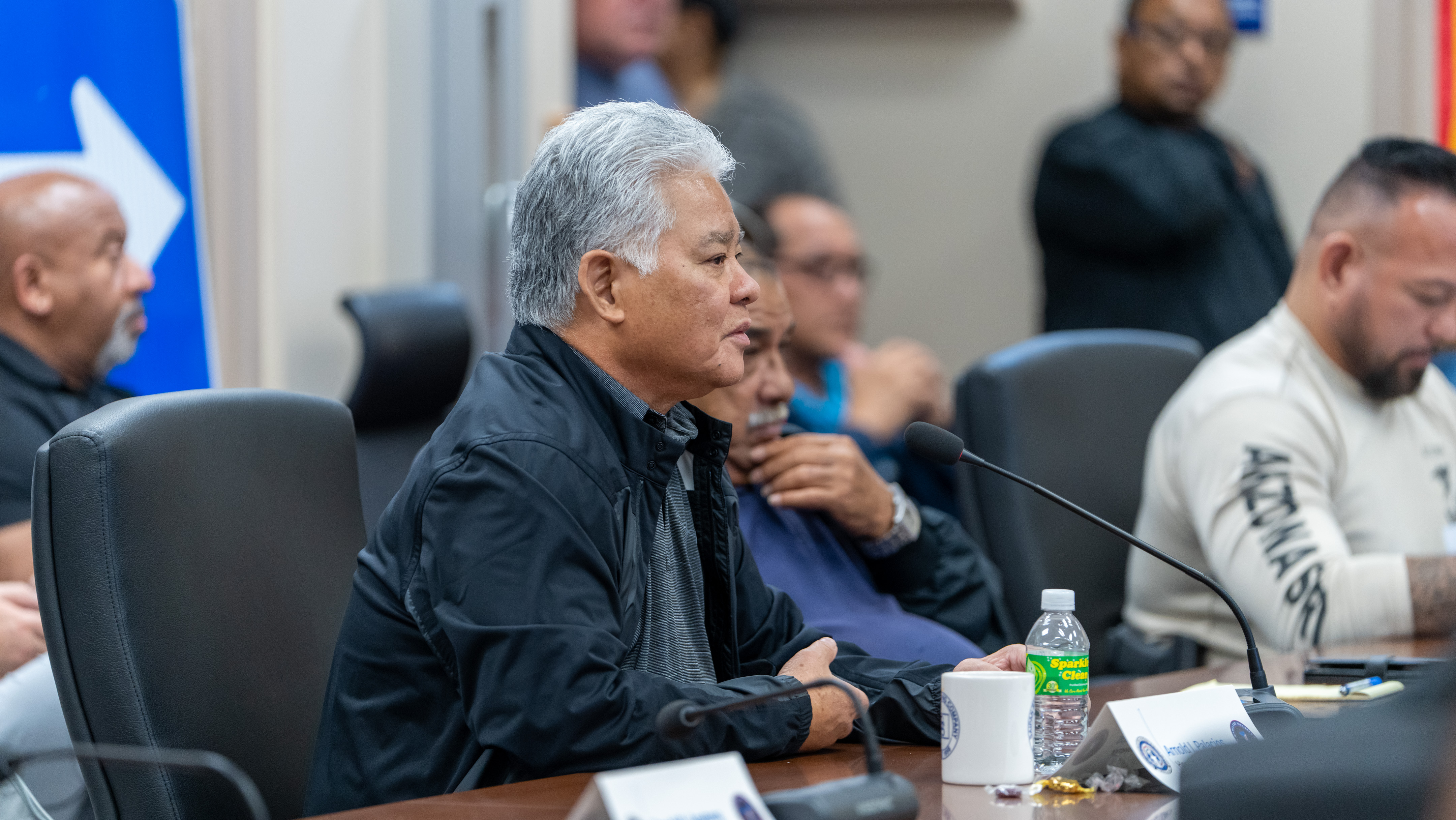 Gov. Arnold I. Palacios meets with the other members of the CNMI Multi-Agency Coordination Team on Tuesday morning.