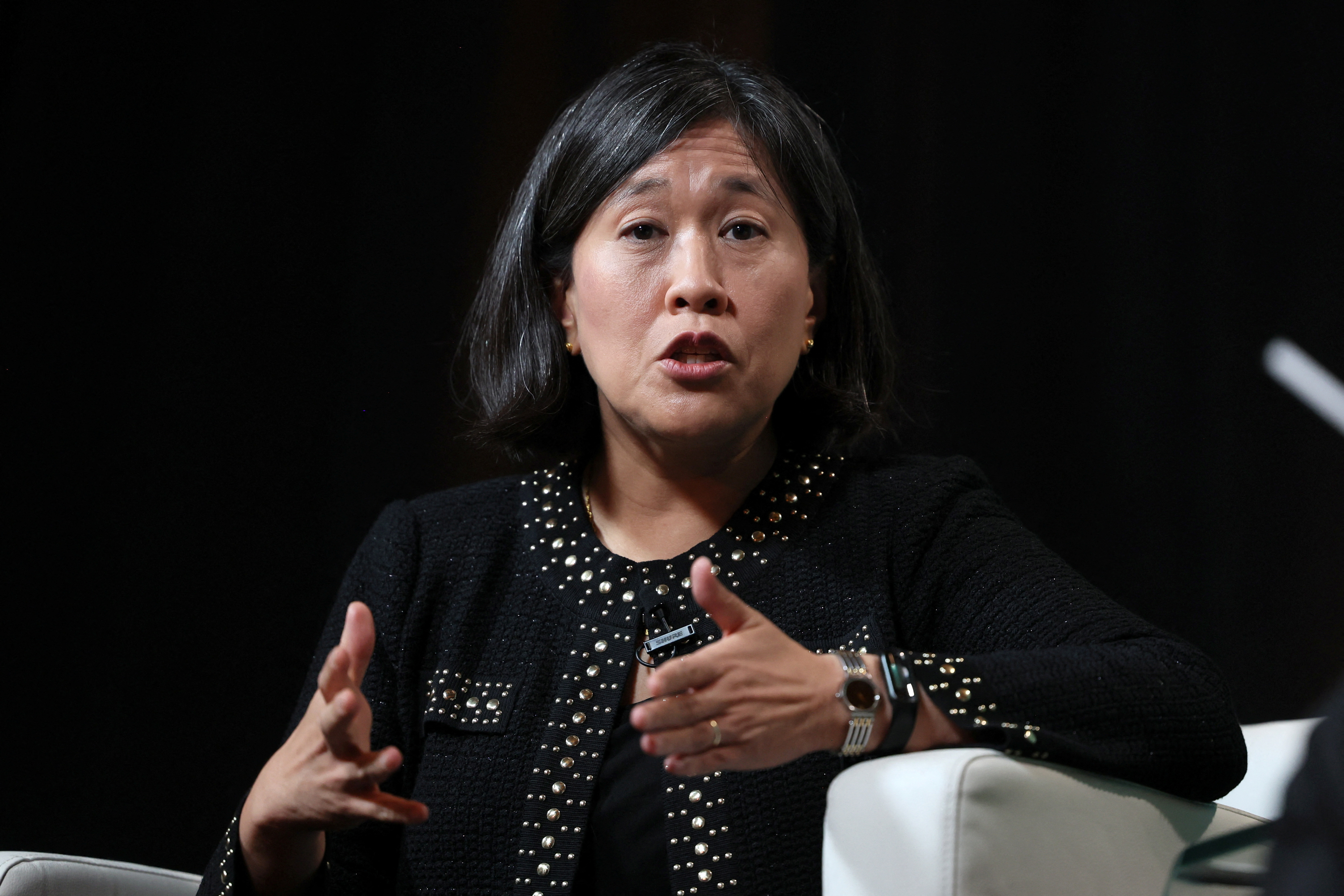 U.S. Trade Representative Katherine Tai speaks during the Axios BFD event in New York City, U.S., October 12, 2023. 