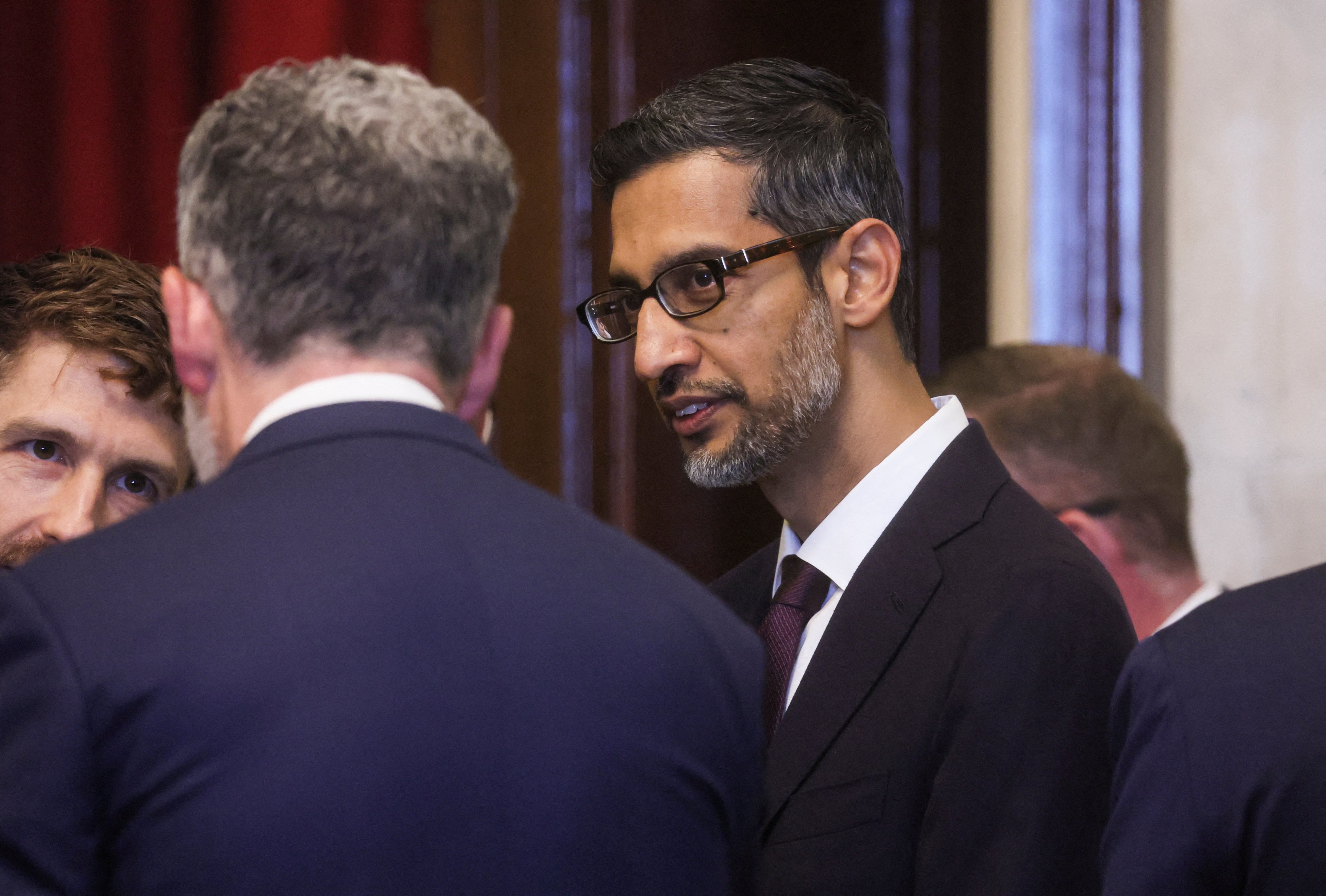 Google CEO Sundar Pichai arrives for a bipartisan Artificial Intelligence (AI) Insight Forum for all U.S. senators hosted by Senate Majority Leader Chuck Schumer (D-NY) at the U.S. Capitol in Washington, U.S., September 13, 2023. 
