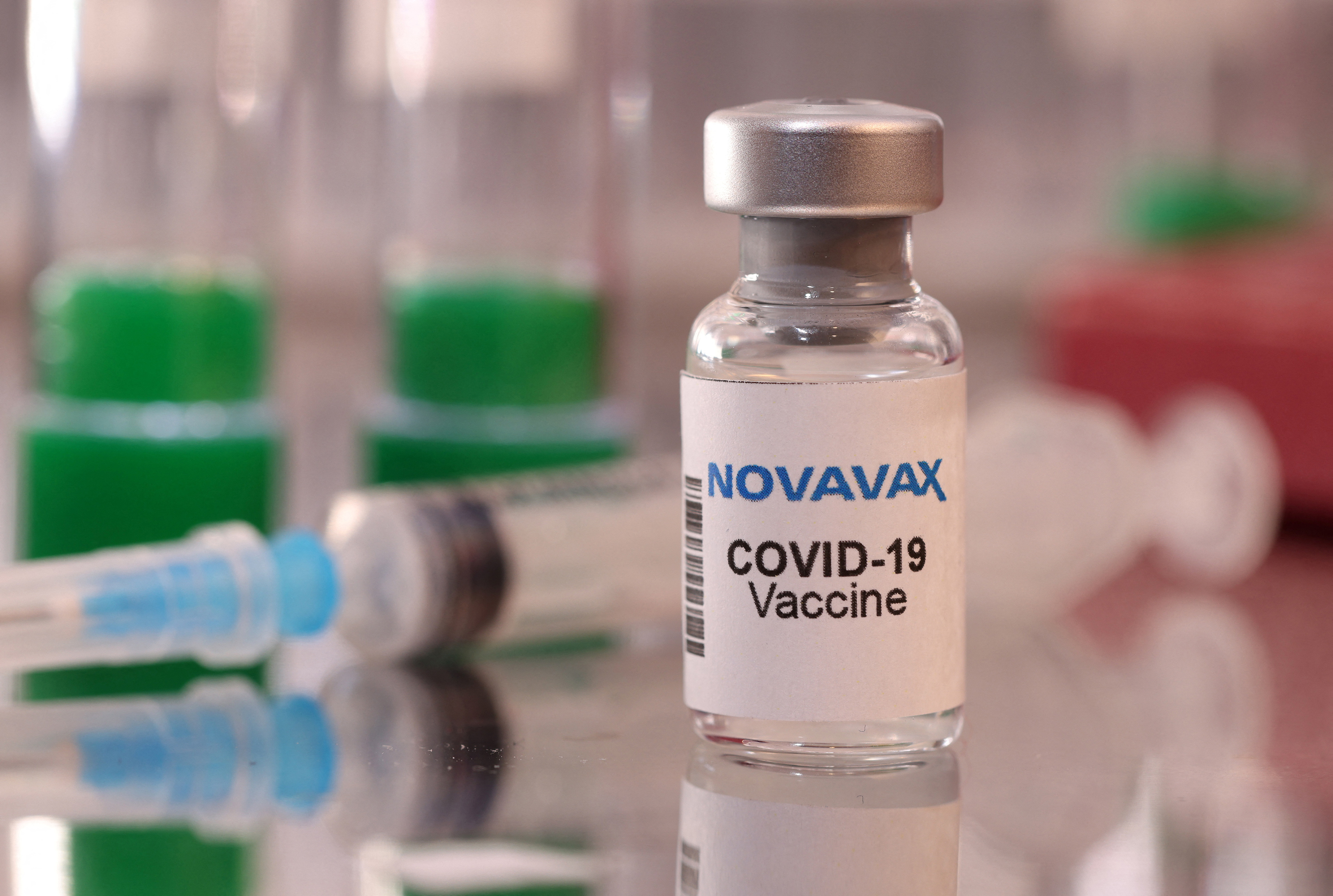 A vial labelled "Novavax COVID-19 Vaccine" is seen in this illustration taken January 16, 2022. 