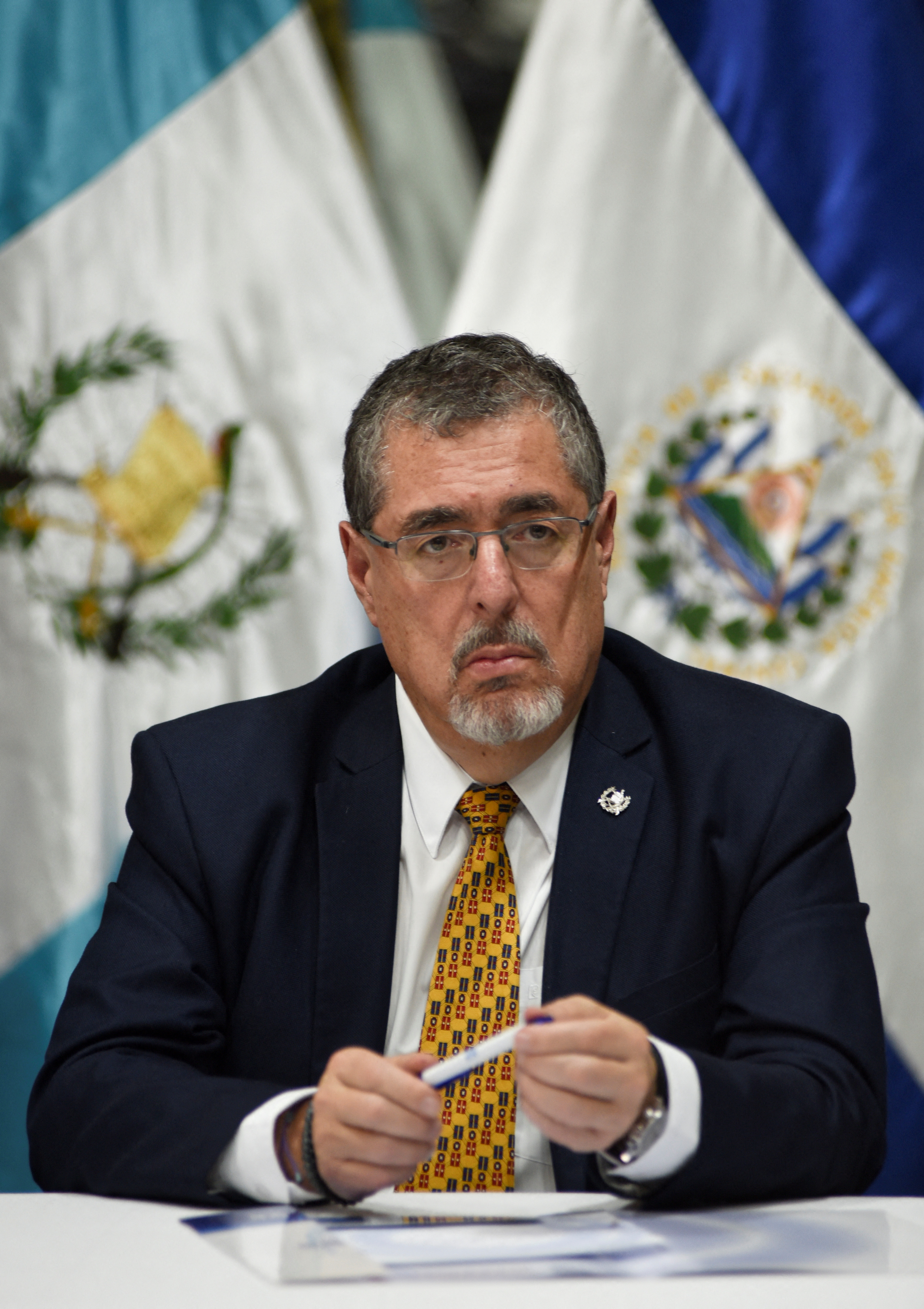 Guatemala President-elect Bernardo Arevalo looks on as he attends a meeting with judges of the Supreme Electoral Tribunal following a raid last Friday where the attorney general office seized boxes holding tabulations from general election voting, in Guatemala City, Guatemala October 2, 2023. 