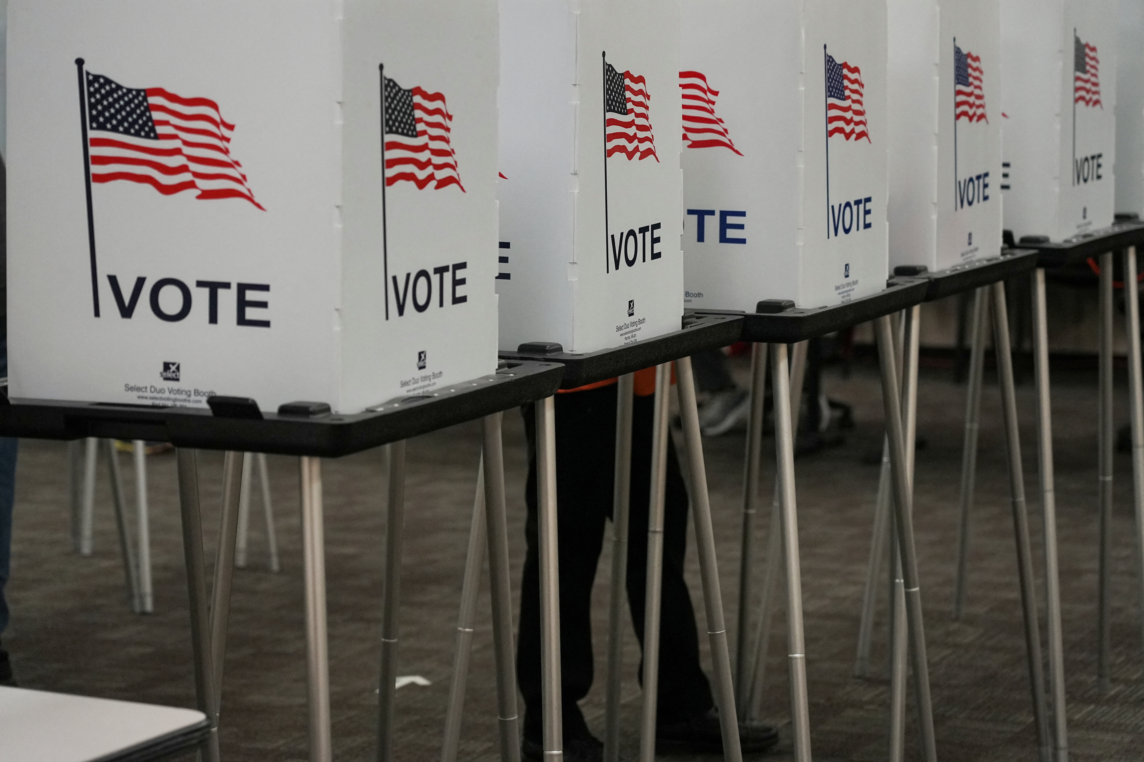 Voting booths are pictured inside the Dona Ana County Government Center during early voting for the upcoming midterm elections in Las Cruces, New Mexico, U.S., October 24, 2022. 