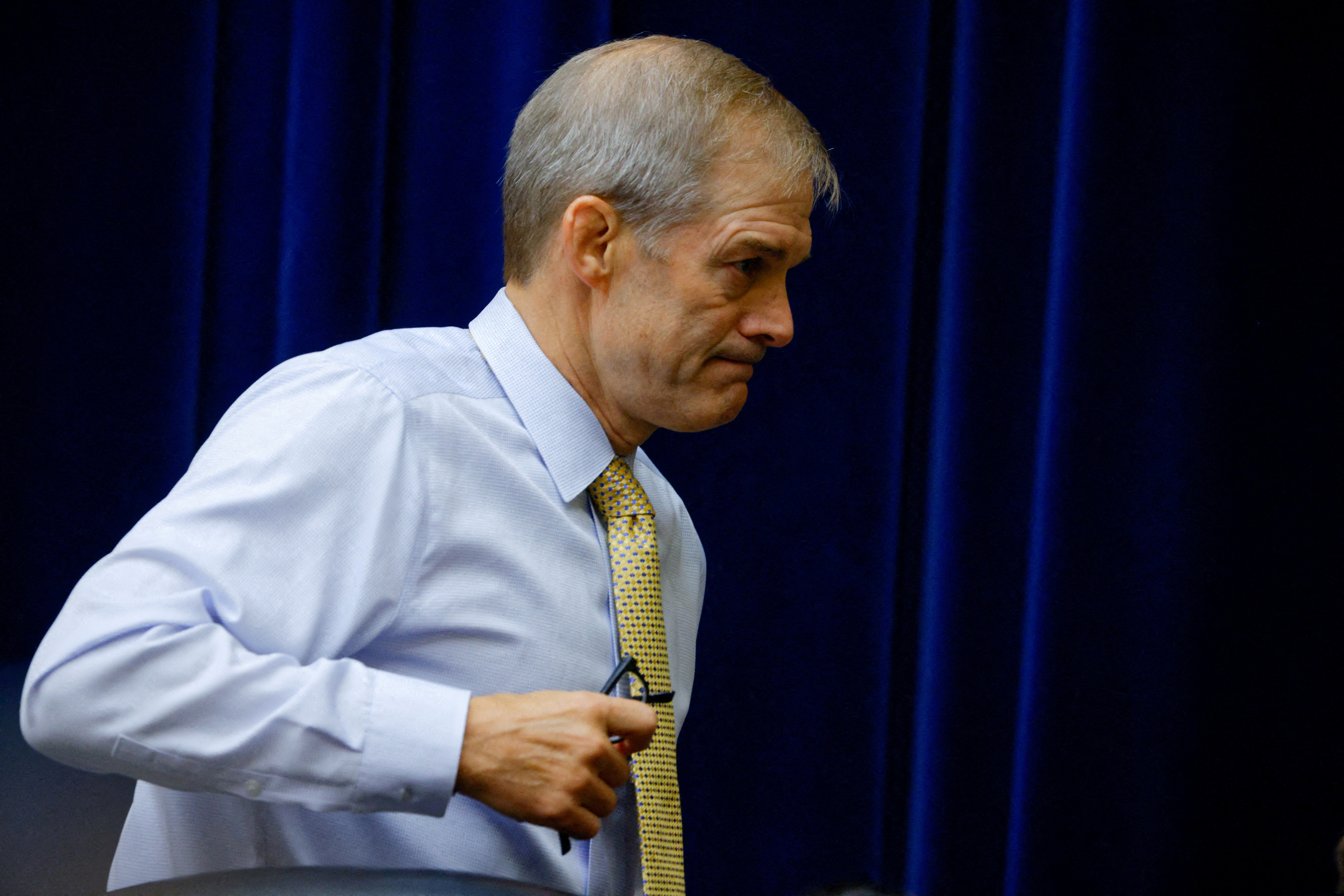 Representative Jim Jordan (R-OH) attends a House Oversight and Accountability Committee impeachment inquiry hearing into U.S. President Joe Biden, focused on his son Hunter Biden's foreign business dealings, on Capitol Hill in Washington, U.S., September 28, 2023. 