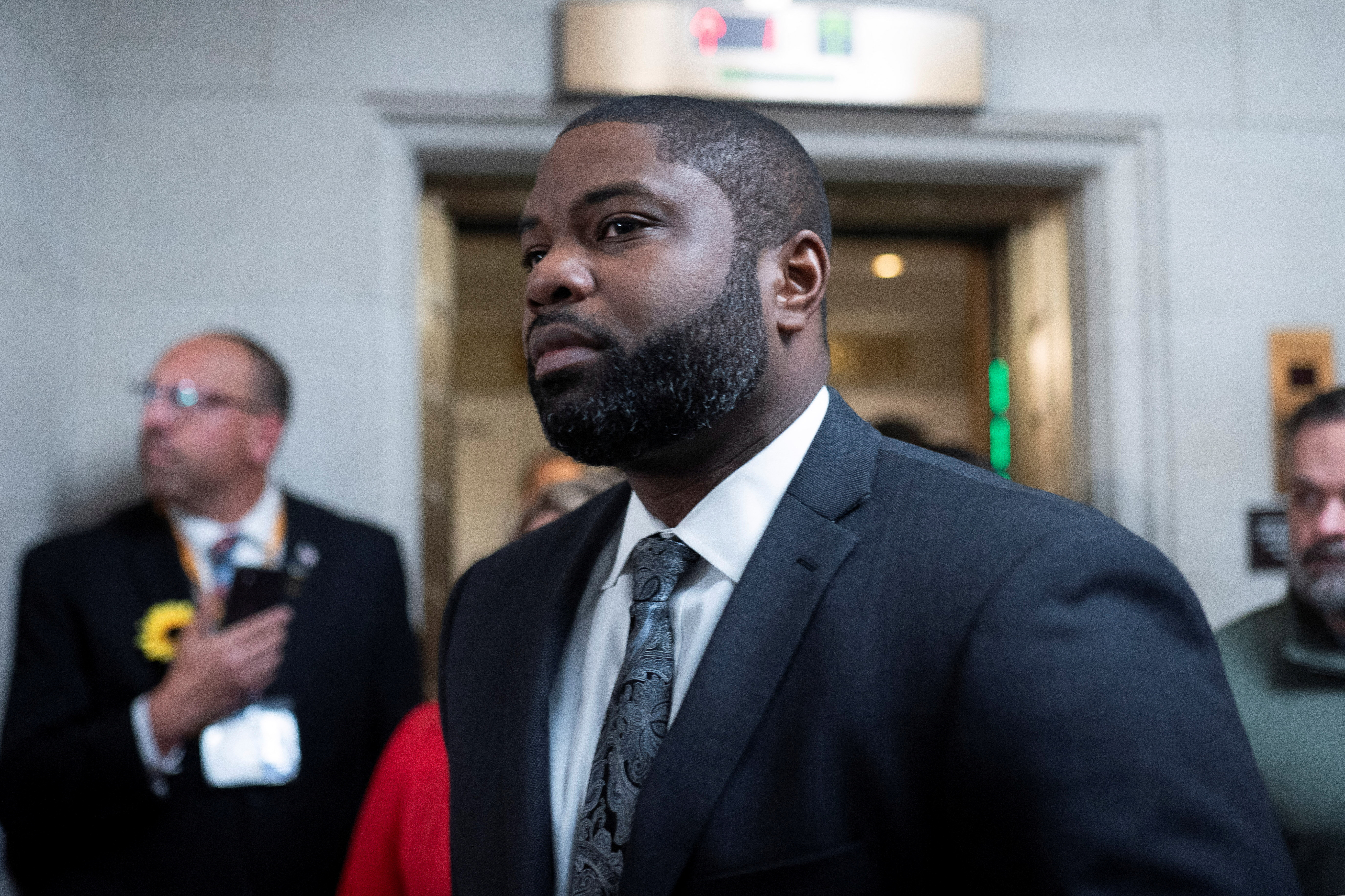 U.S. Rep. Byron Donalds (R-FL) arrives at the Longworth House Office Building as House Republicans in the House of Representatives meet to discuss possible new candidates to lead them as speaker in Washington, U.S., October 23, 2023. 