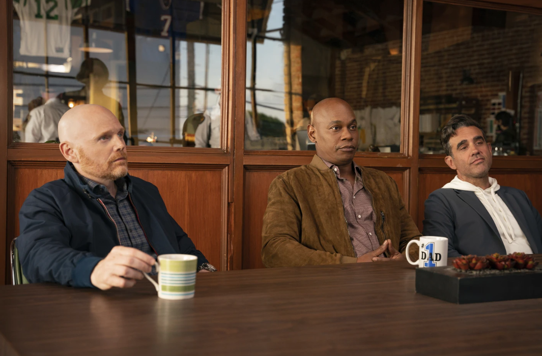 Bill Burr, from left, Bokeem Woodbine and Bobby Cannavale in a scene from “Old Dads.”