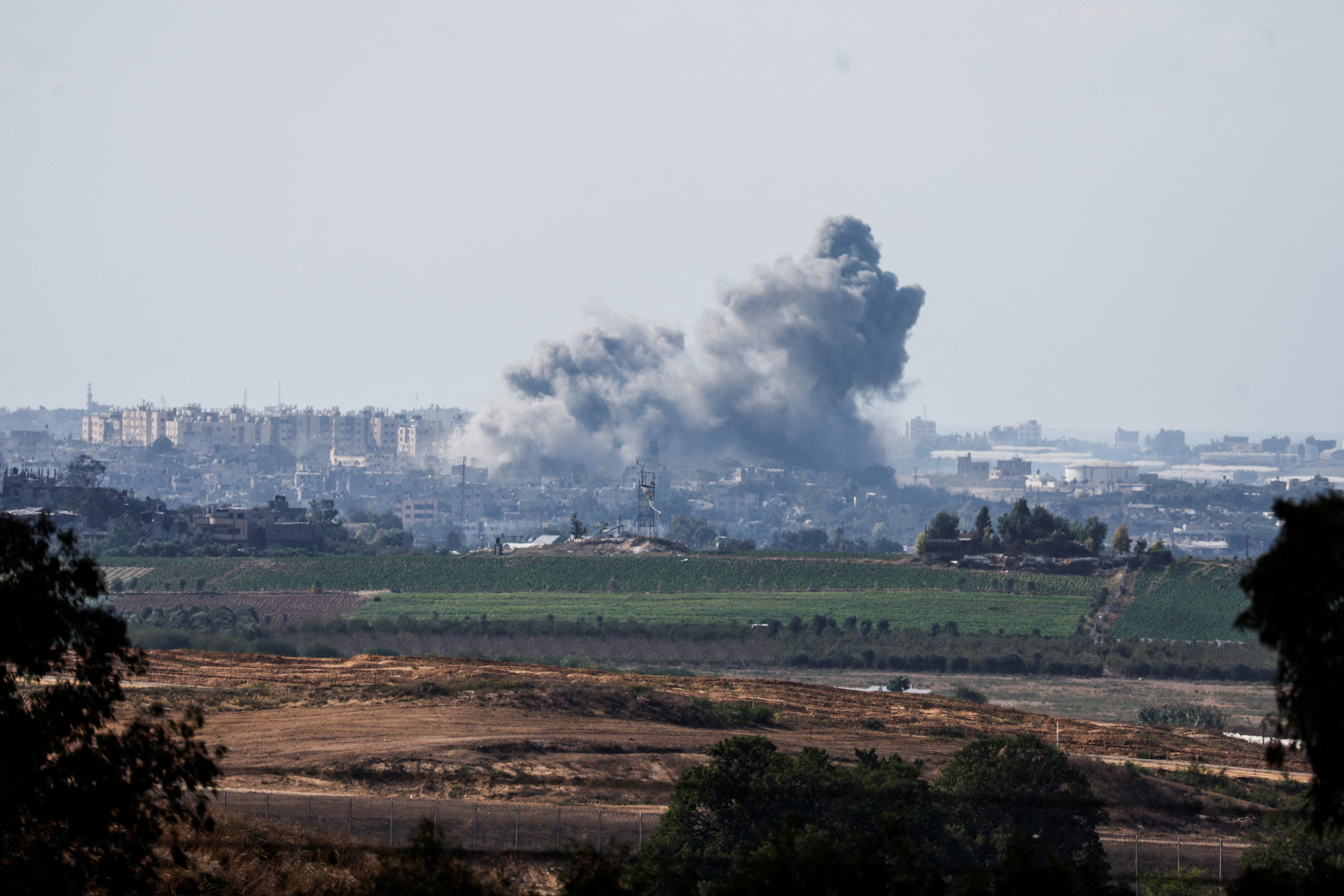 Smoke rises in the air following Israeli bombings in Gaza, as seen from Israel's border with the Gaza Strip, in southern Israel October 15, 2023. 