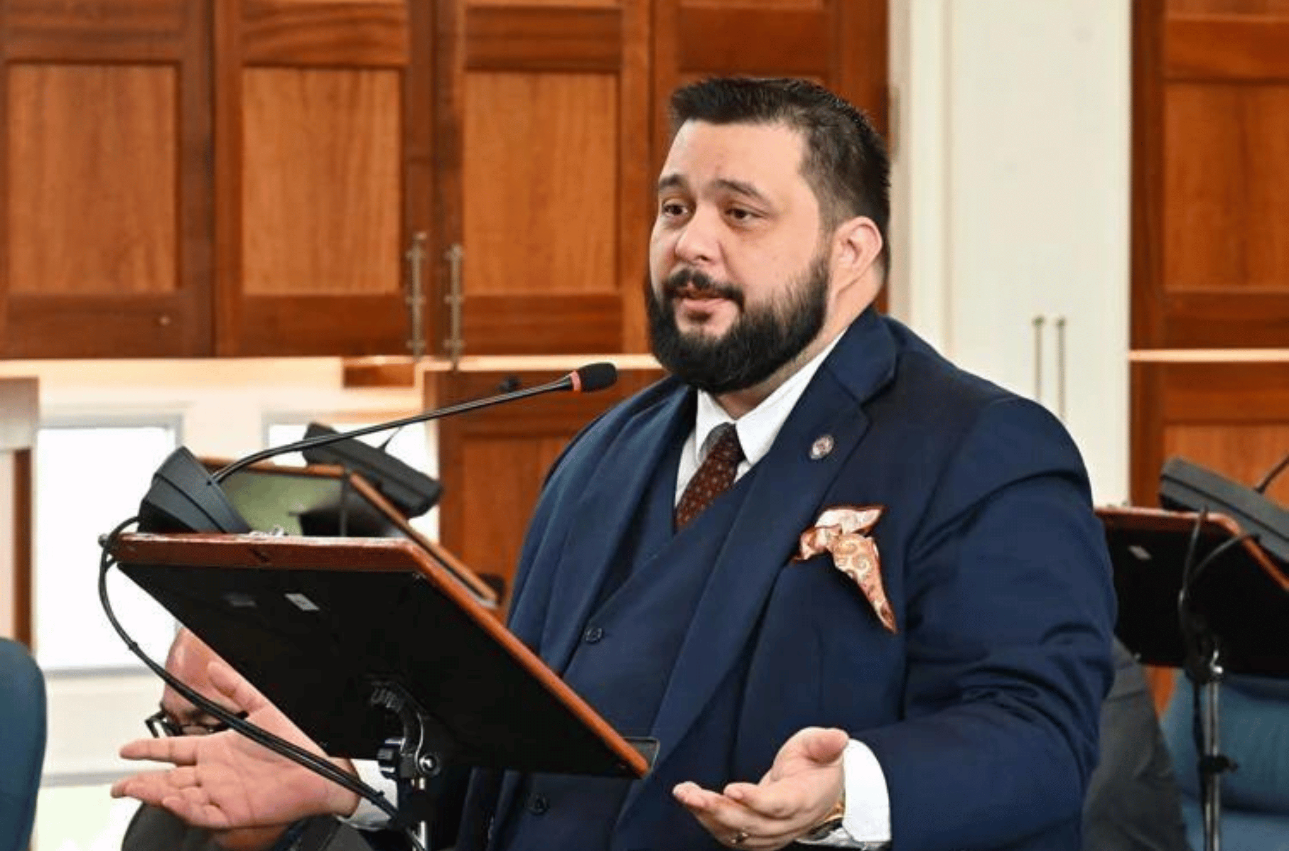 Sen. William Parkinson is seen Wednesday, Oct. 11, 2023, at the Guam Congress Building in Hagåtña. Parkinson introduced a bill with the intent to make government offices more accessible to people with disabilities. 